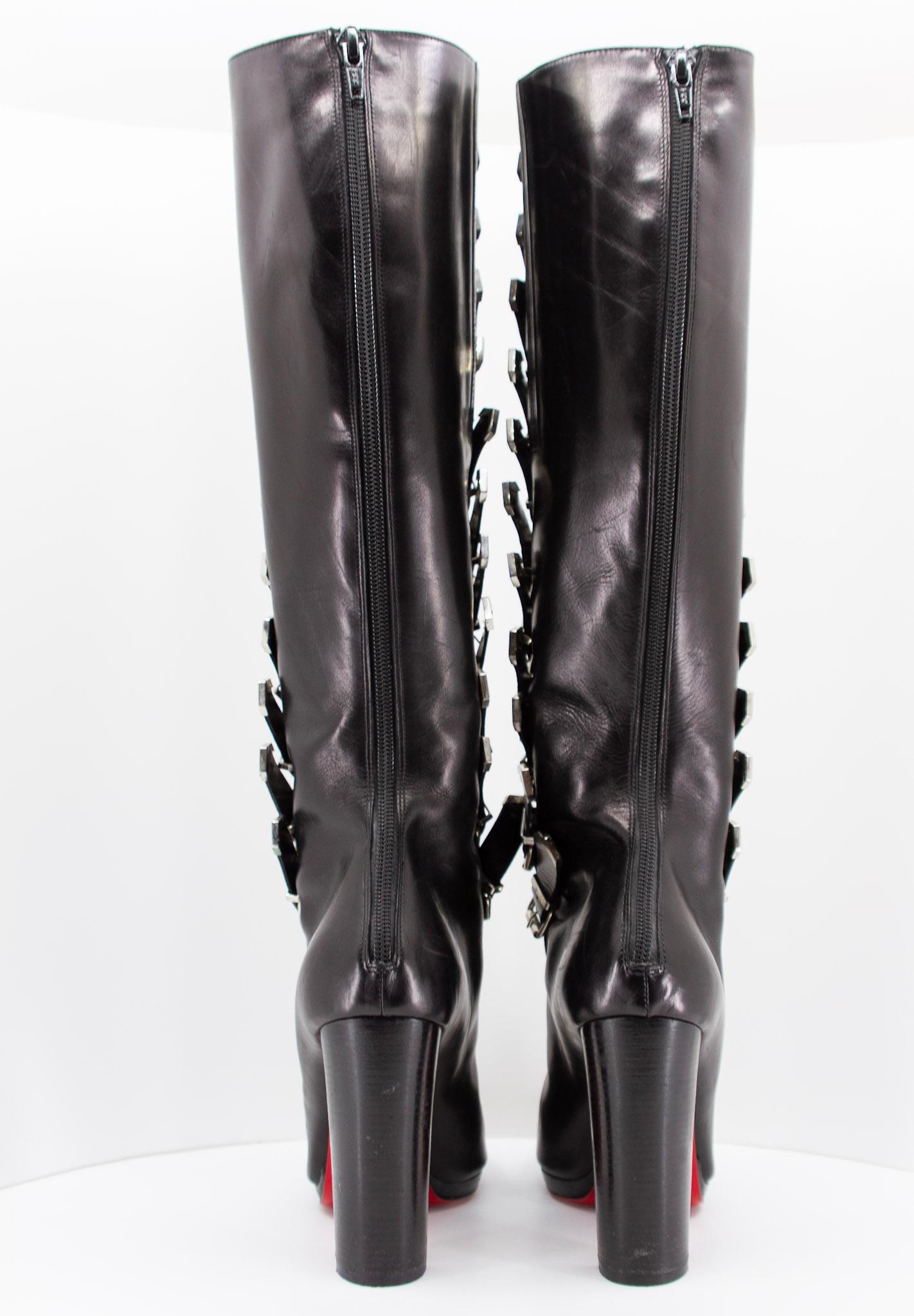Rare Knee High Christian Louboutin Black Leather Boots For Sale 12