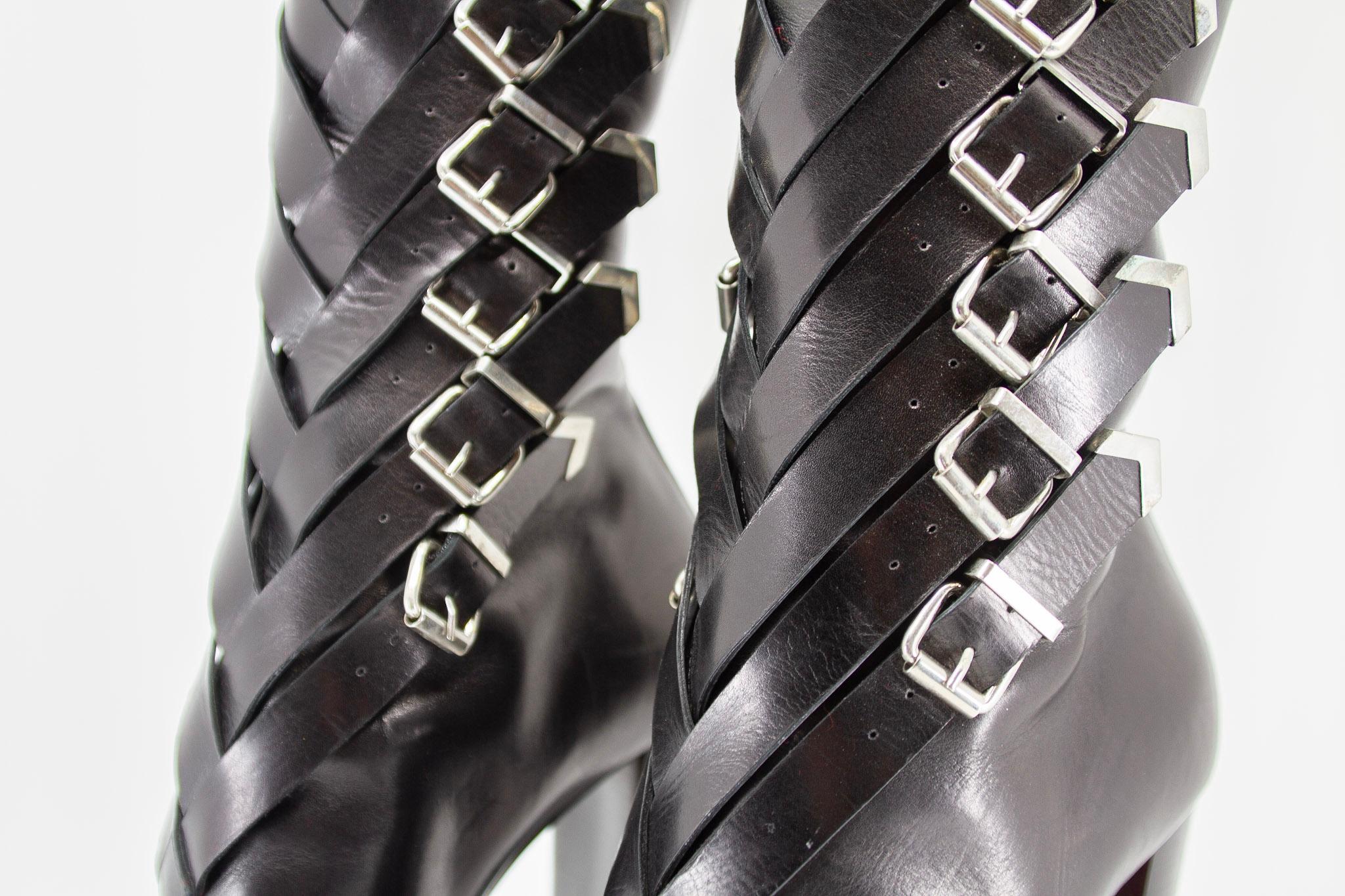 Rare Knee High Christian Louboutin Black Leather Boots For Sale 1