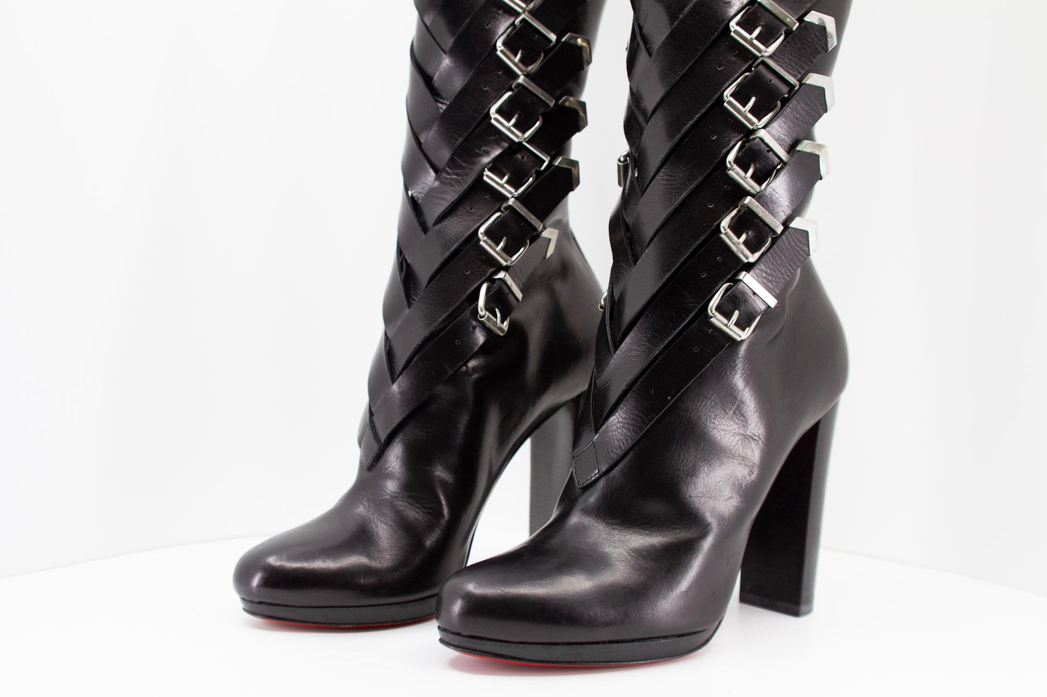 Rare Knee High Christian Louboutin Black Leather Boots For Sale 2