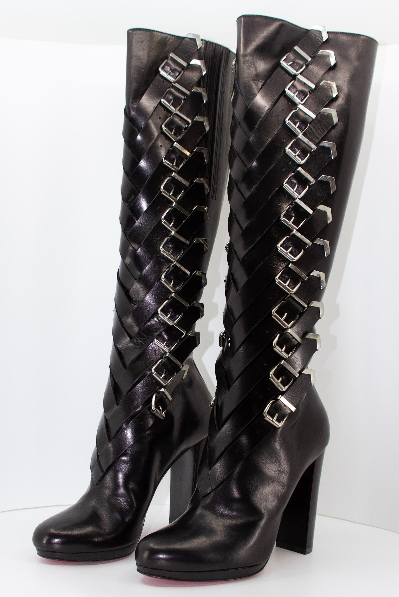 Rare Knee High Christian Louboutin Black Leather Boots For Sale 5
