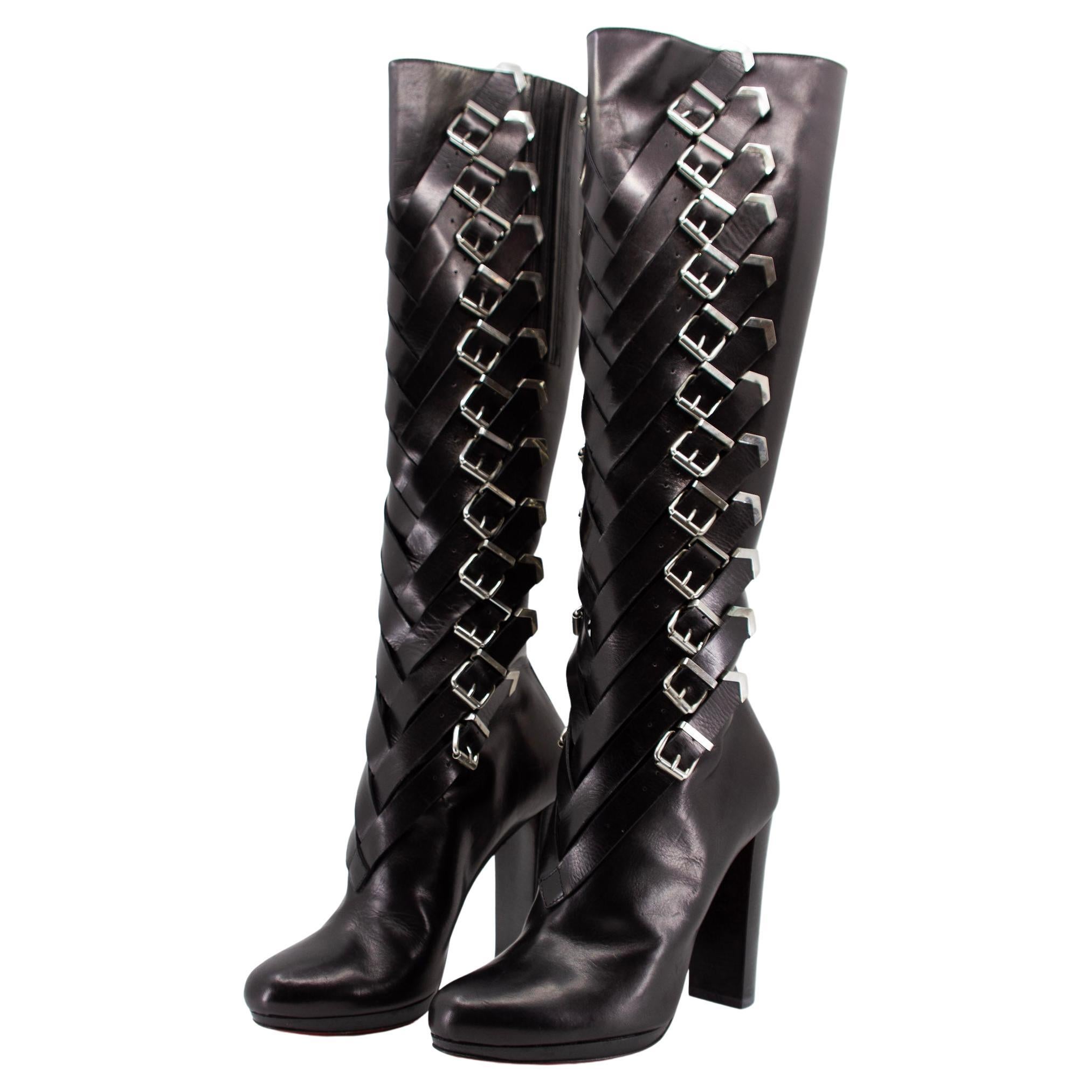 Rare Knee High Christian Louboutin Black Leather Boots For Sale at 1stDibs