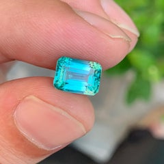 Rare Lagoon Green Bicolor Tourmaline Emerald Cut Gemstone For Jewellery 9 mm