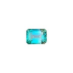 Rare Lagoon Green Bicolor Tourmaline Emerald Cut Gemstone For Jewellery 9 mm