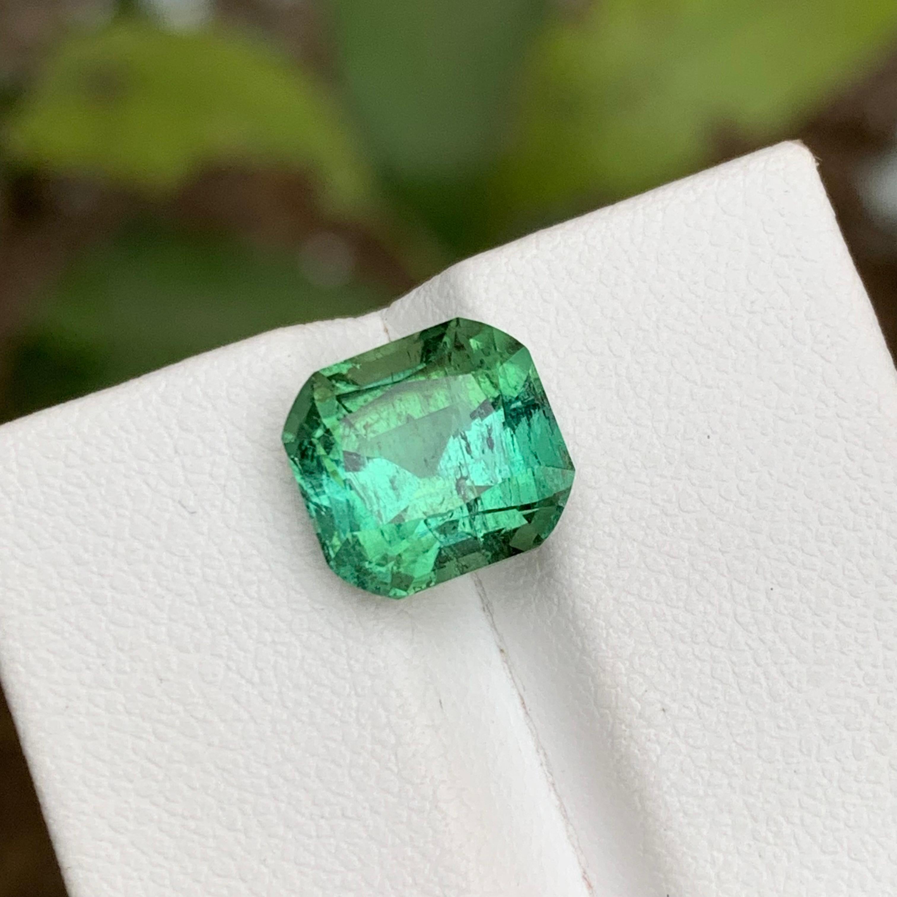 Gema suelta de turmalina verde menta, 5,05 qt talla cojín para anillo en venta 2