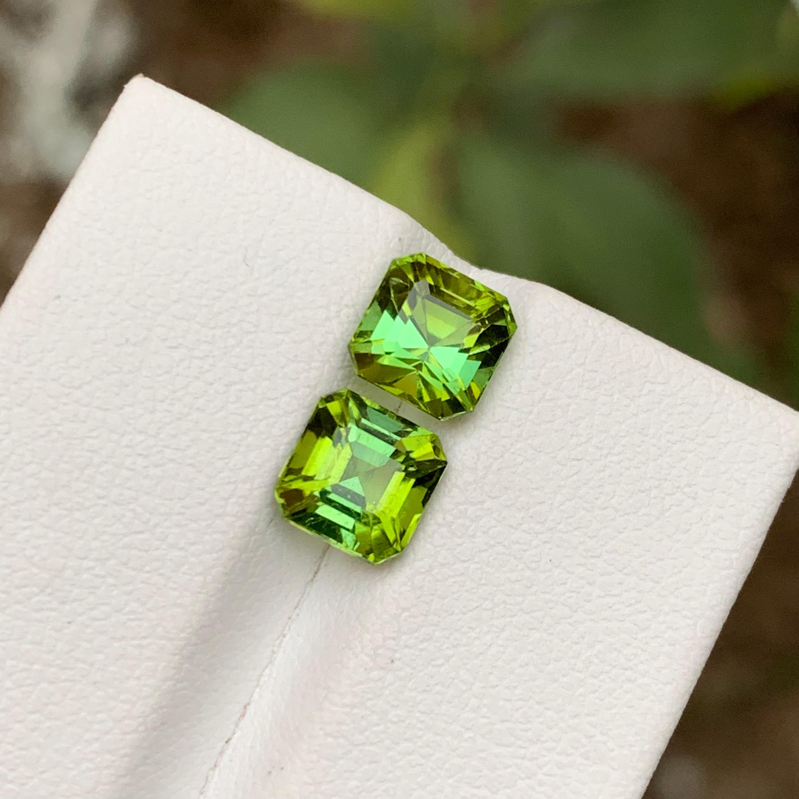 Rare Lagoon Yellowish Green Tourmaline Gemstones 3.60Ct Asscher Cut for Earrings For Sale 5