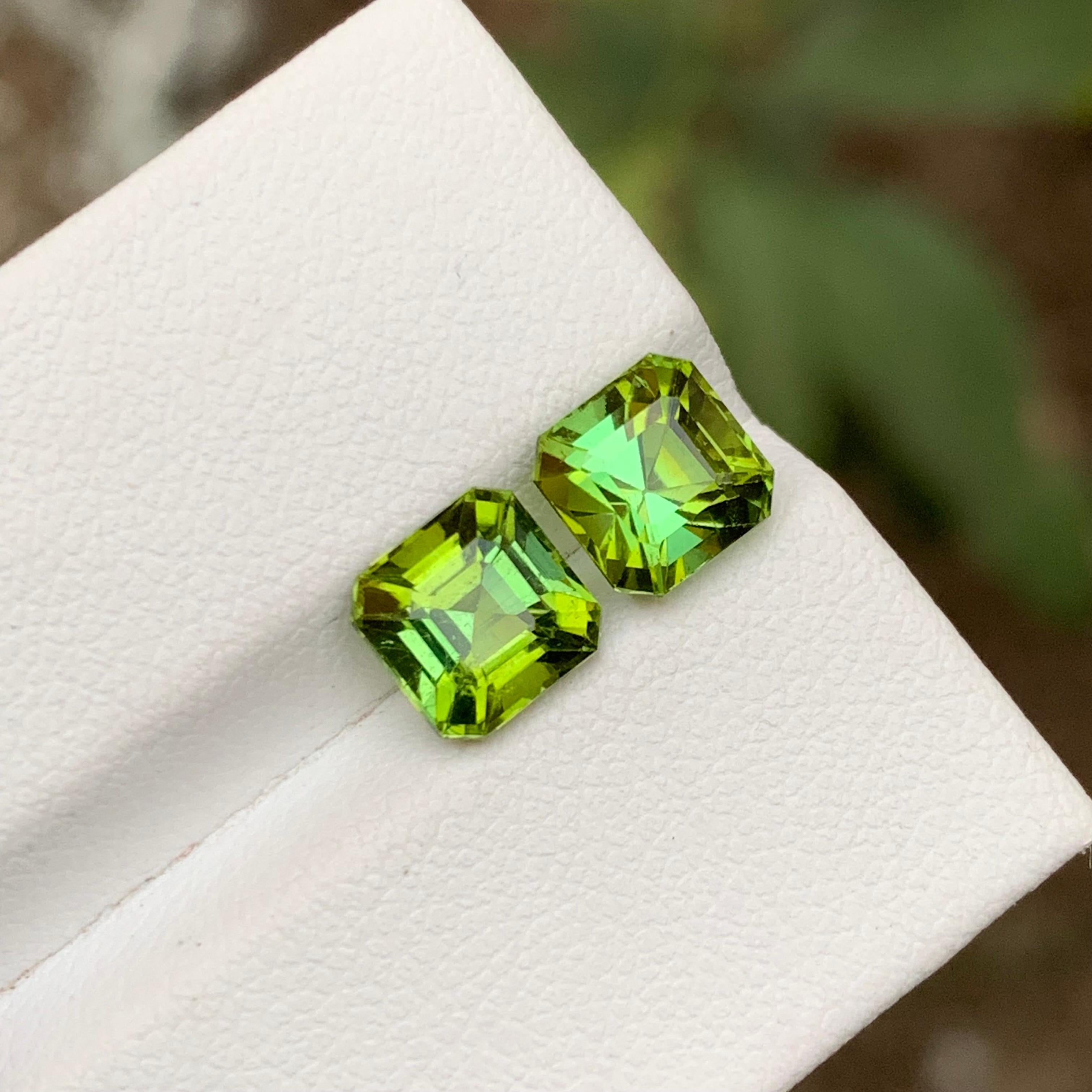 Contemporary Rare Lagoon Yellowish Green Tourmaline Gemstones 3.60Ct Asscher Cut for Earrings For Sale