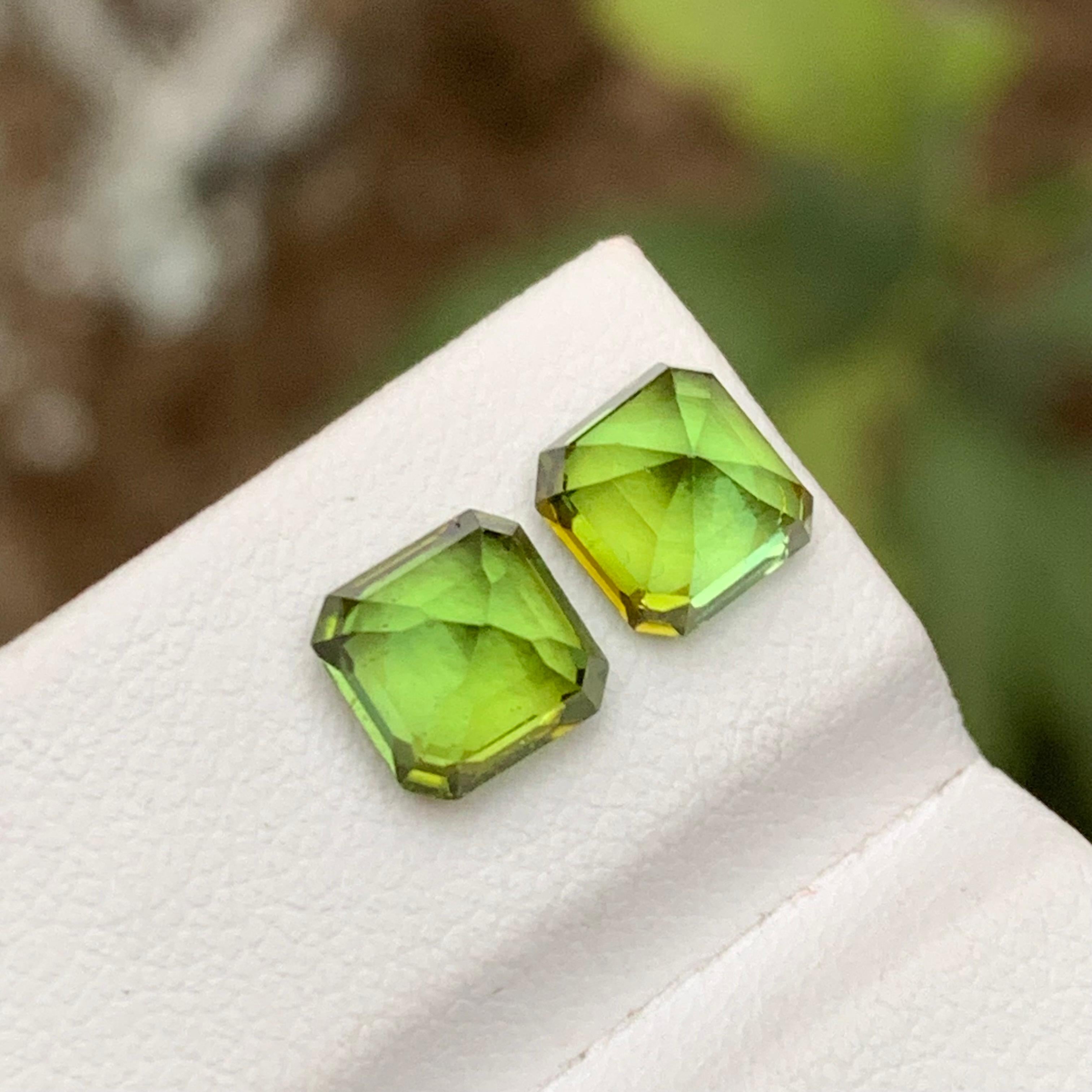 Rare Lagoon Yellowish Green Tourmaline Gemstones 3.60Ct Asscher Cut for Earrings In New Condition For Sale In Peshawar, PK