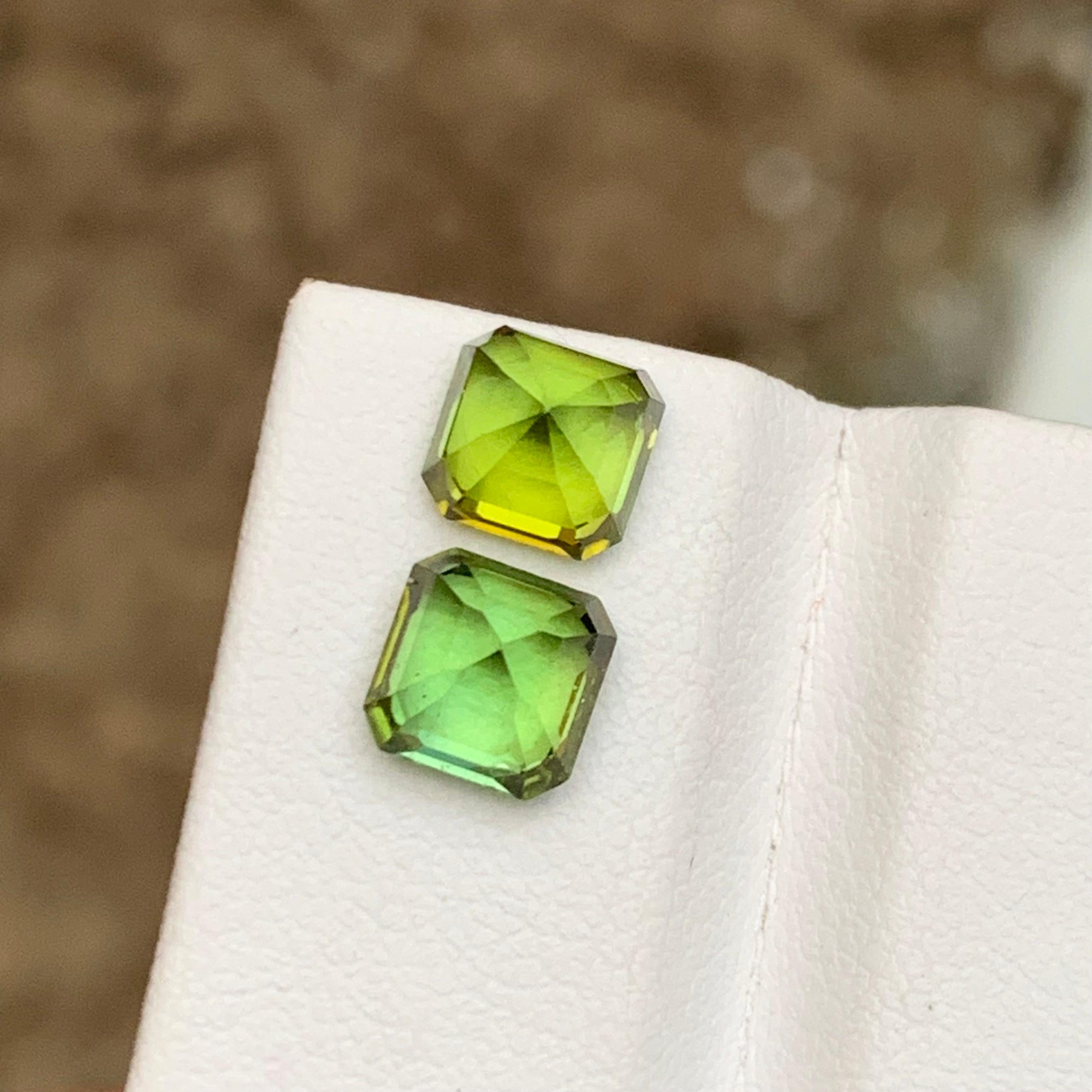 Women's or Men's Rare Lagoon Yellowish Green Tourmaline Gemstones 3.60Ct Asscher Cut for Earrings For Sale