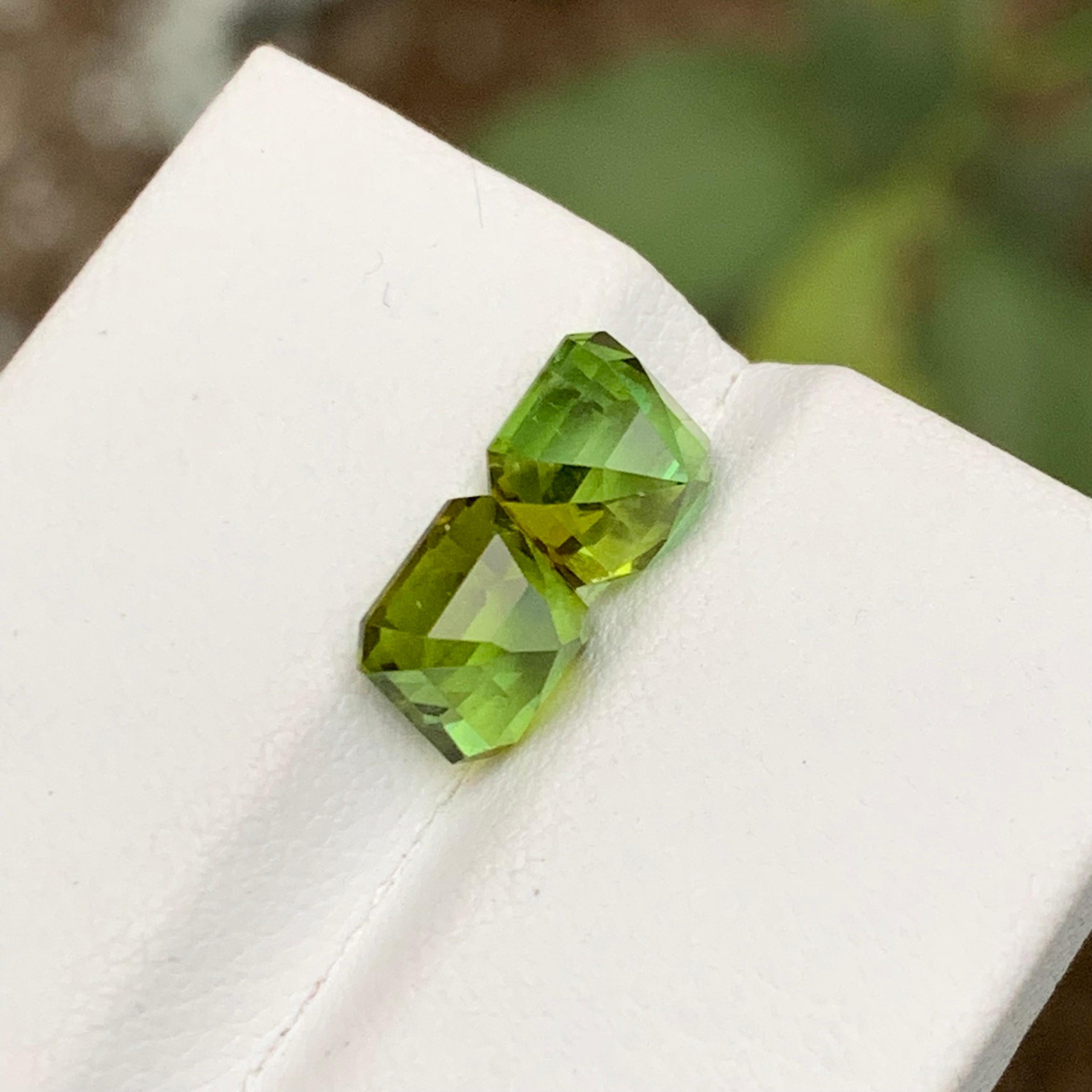 Rare Lagoon Yellowish Green Tourmaline Gemstones 3.60Ct Asscher Cut for Earrings For Sale 1