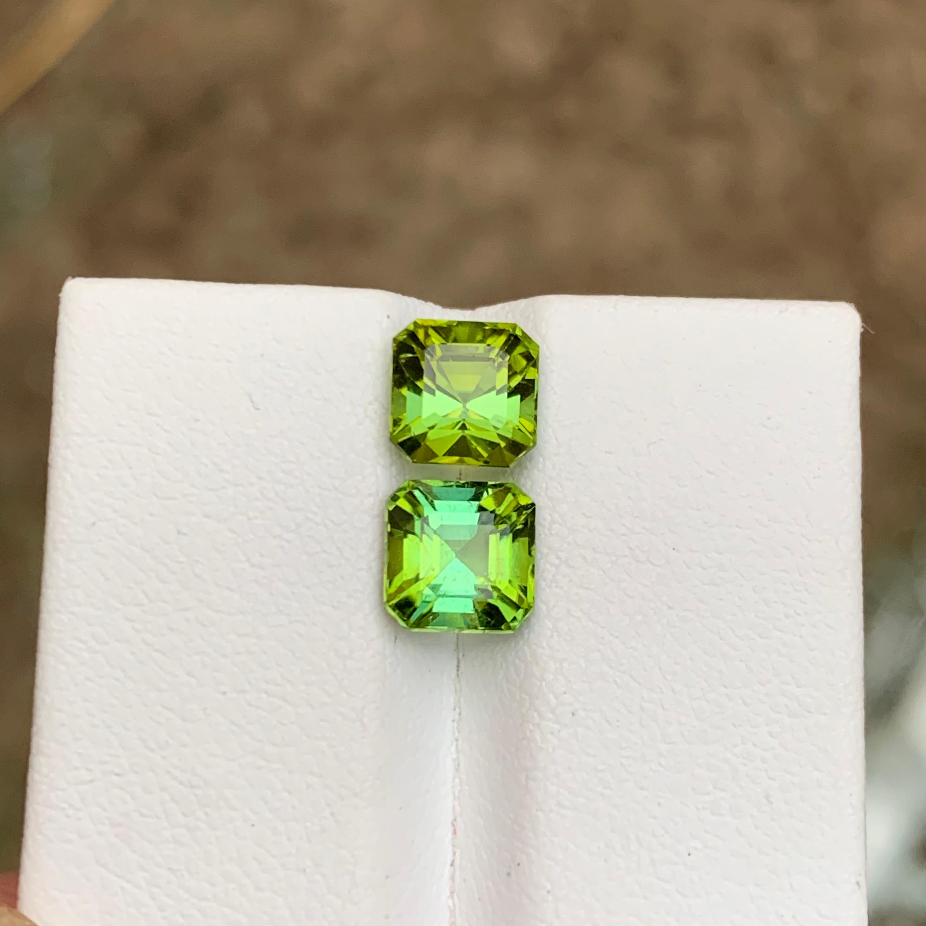 Rare Lagoon Yellowish Green Tourmaline Gemstones 3.60Ct Asscher Cut for Earrings For Sale 2