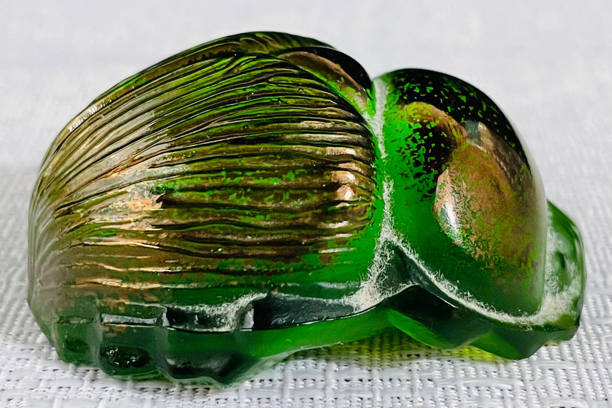 Modern Rare Lalique Crystal Green Scarab Beetle Paperweight, Circa 1970's