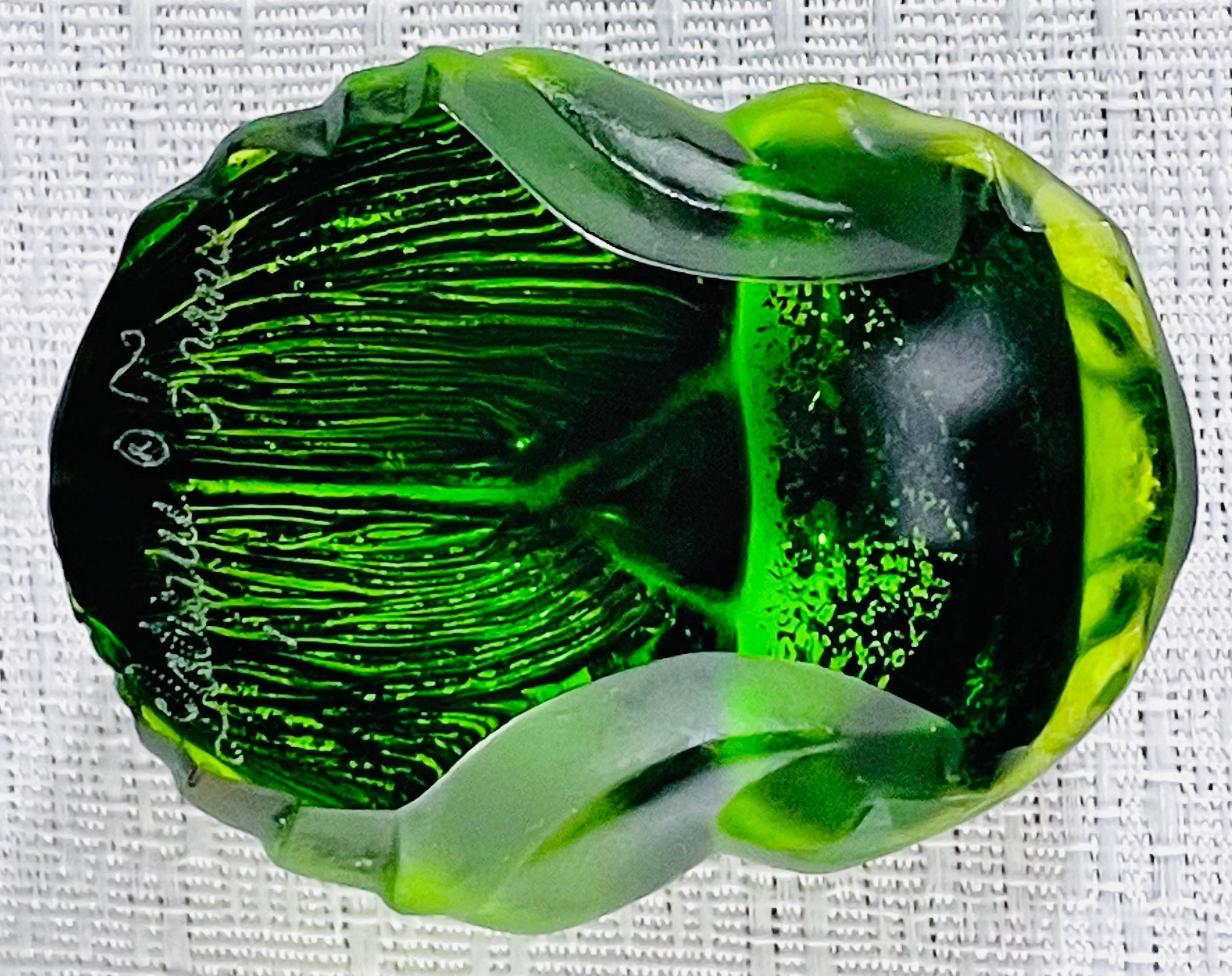Rare Lalique Crystal Green Scarab Beetle Paperweight, Circa 1970's In Good Condition In Plainview, NY