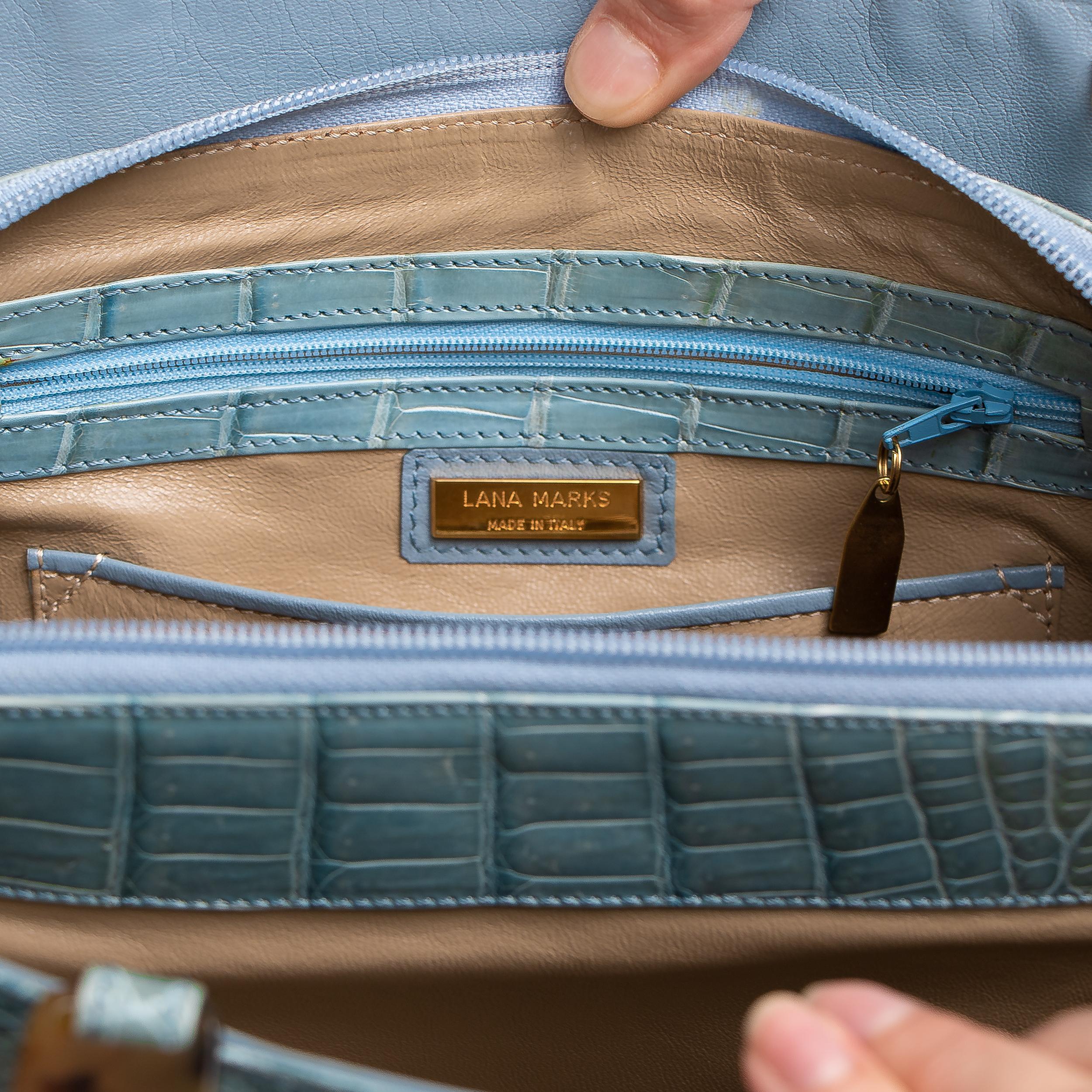 Gray Rare Lana Marks Celadon blue Crocodile handbag with matching strap