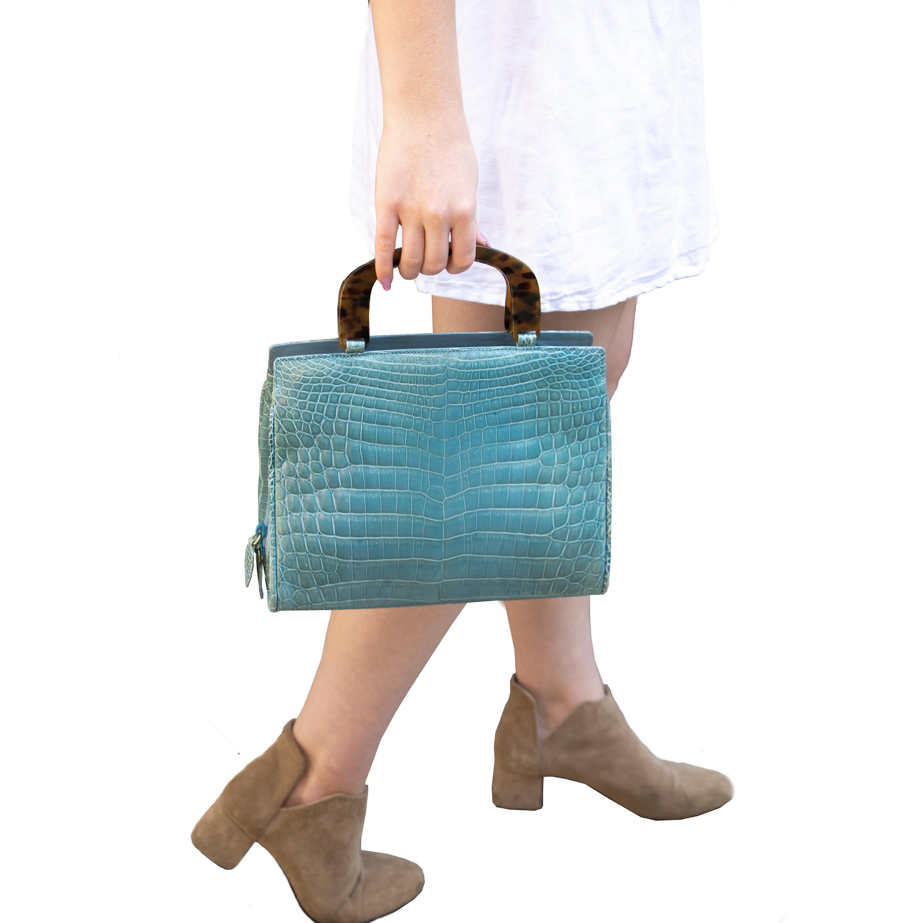 Women's or Men's Rare Lana Marks Celadon blue Crocodile handbag with matching strap