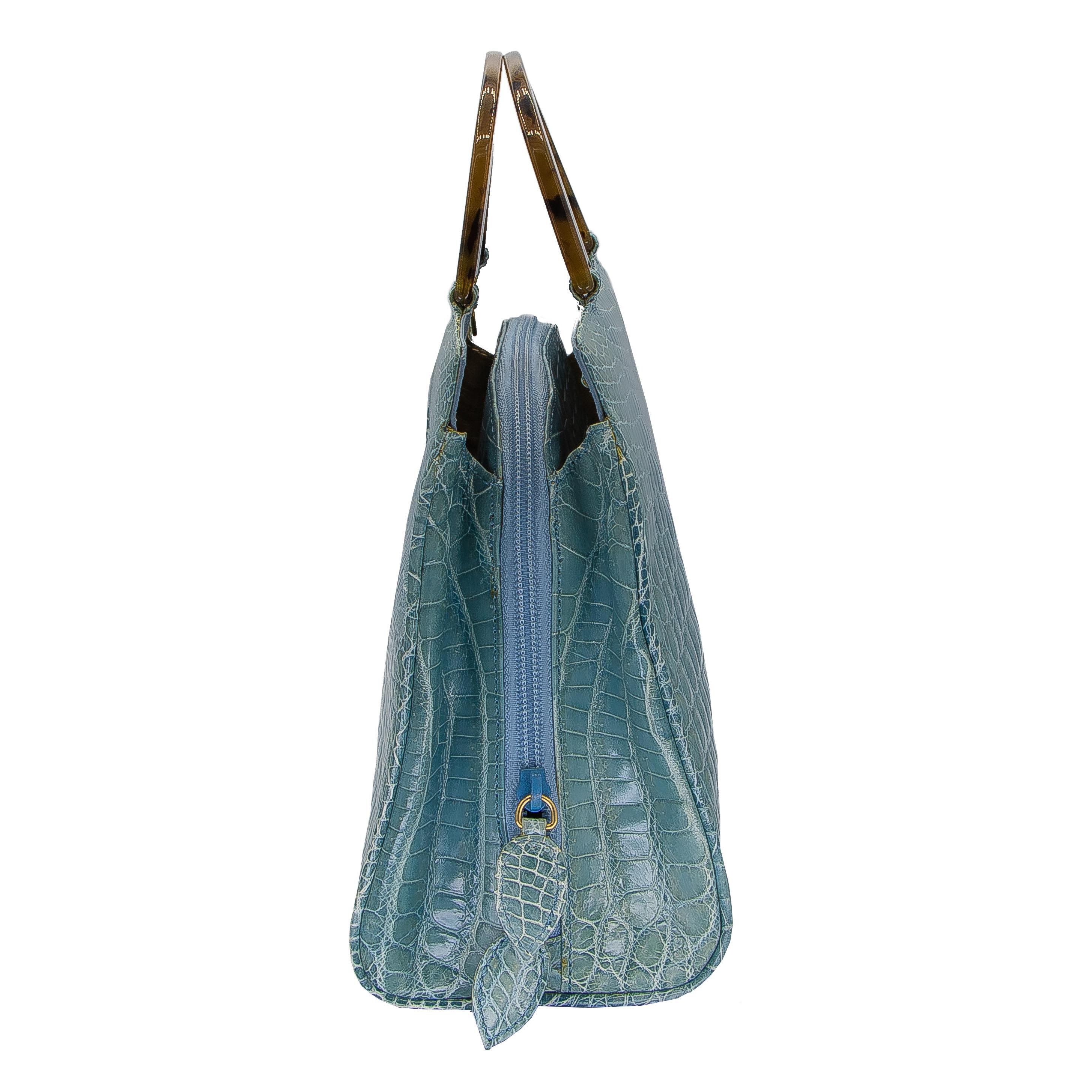 Rare Lana Marks Celadon blue Crocodile handbag with matching strap 4