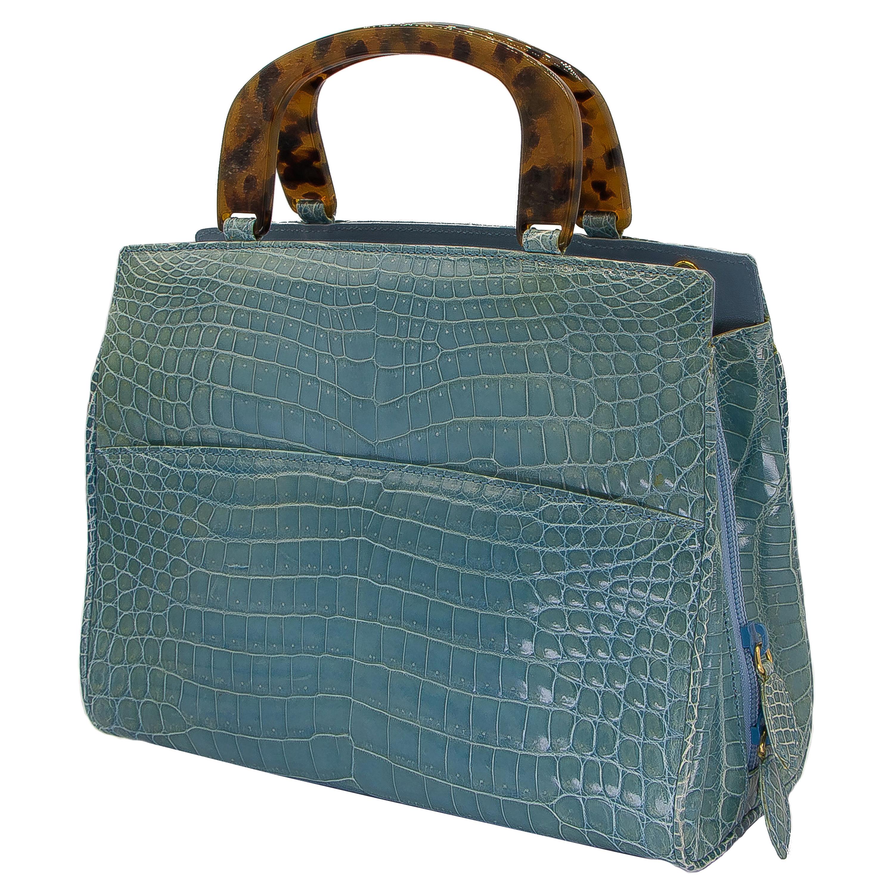 Rare Lana Marks Celadon blue Crocodile handbag with matching strap
