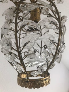 Glass Leaves and Brass Lantern Attributed to Maison Baguès, France, 1950s