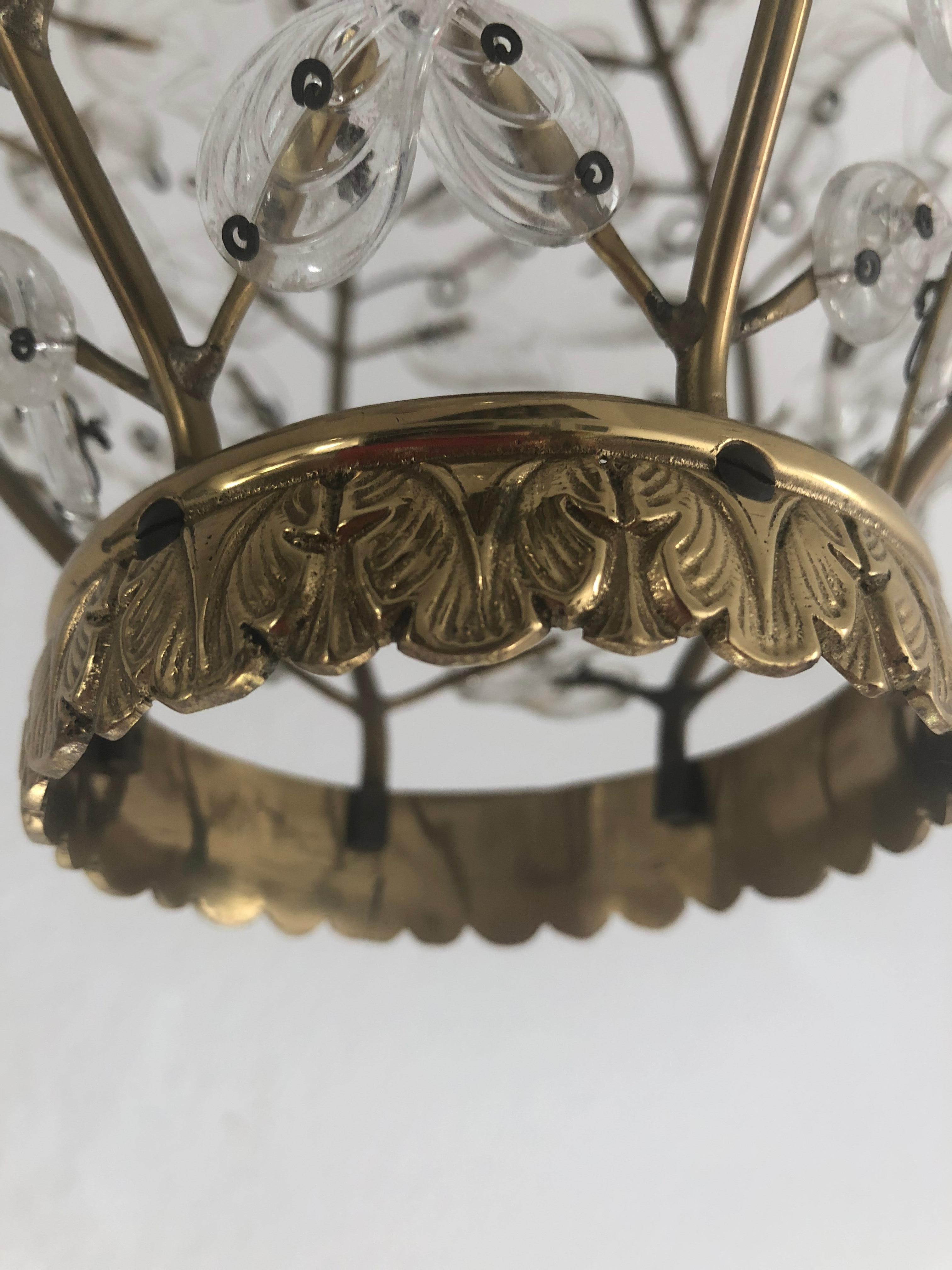 French Glass Leaves and Brass Lantern Attributed to Maison Baguès, France, 1950s For Sale