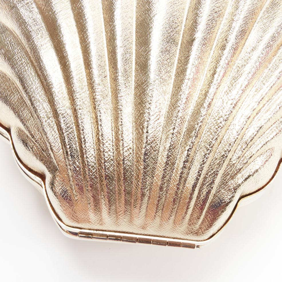 Women's rare LANVIN Art Deco Seashell metallic gold acrylic minaudiere box clutch bag