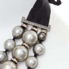 rare LANVIN black strand wrapped faux pearl crystal ribbon tie necklace