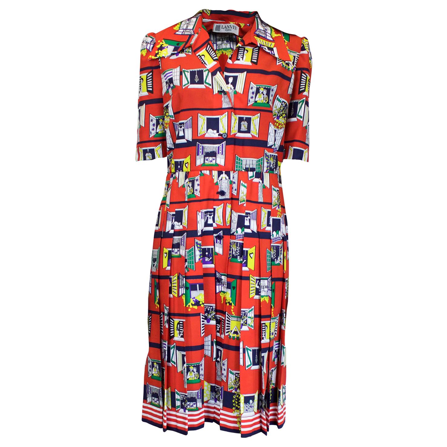 Rare Lanvin novelty print dress, circa 1970 For Sale