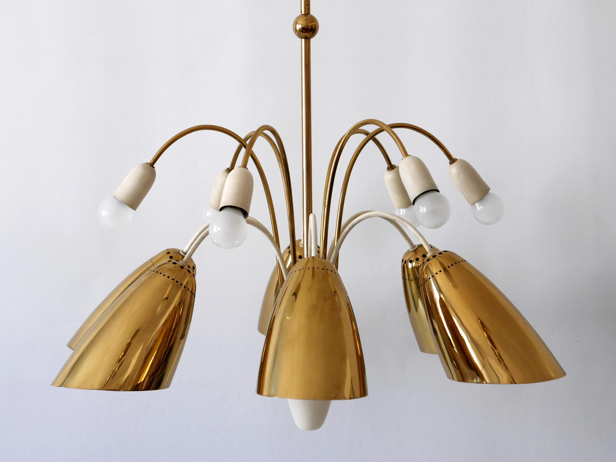 Rare grand lustre ou lampe à suspension Spoutnik à 12 branches par Vereinigte Werksttten en vente 9