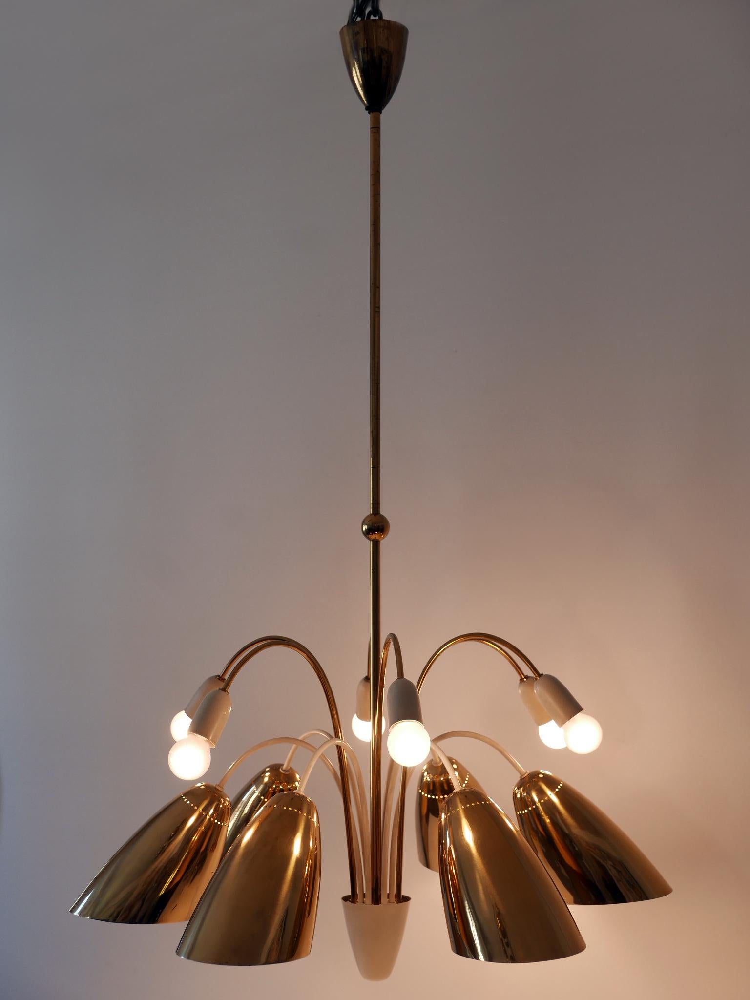 Mid-Century Modern Rare grand lustre ou lampe à suspension Spoutnik à 12 branches par Vereinigte Werksttten en vente