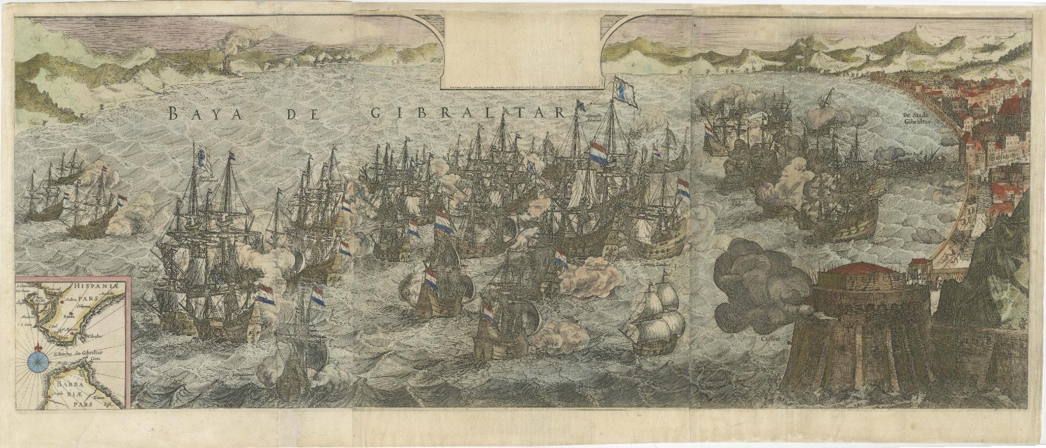 Seltener großer Kupferstich aus dem Jahr 1650, der die Marineschlacht von Gibraltar darstellt, 1607 (Mitte 17. Jahrhundert) im Angebot