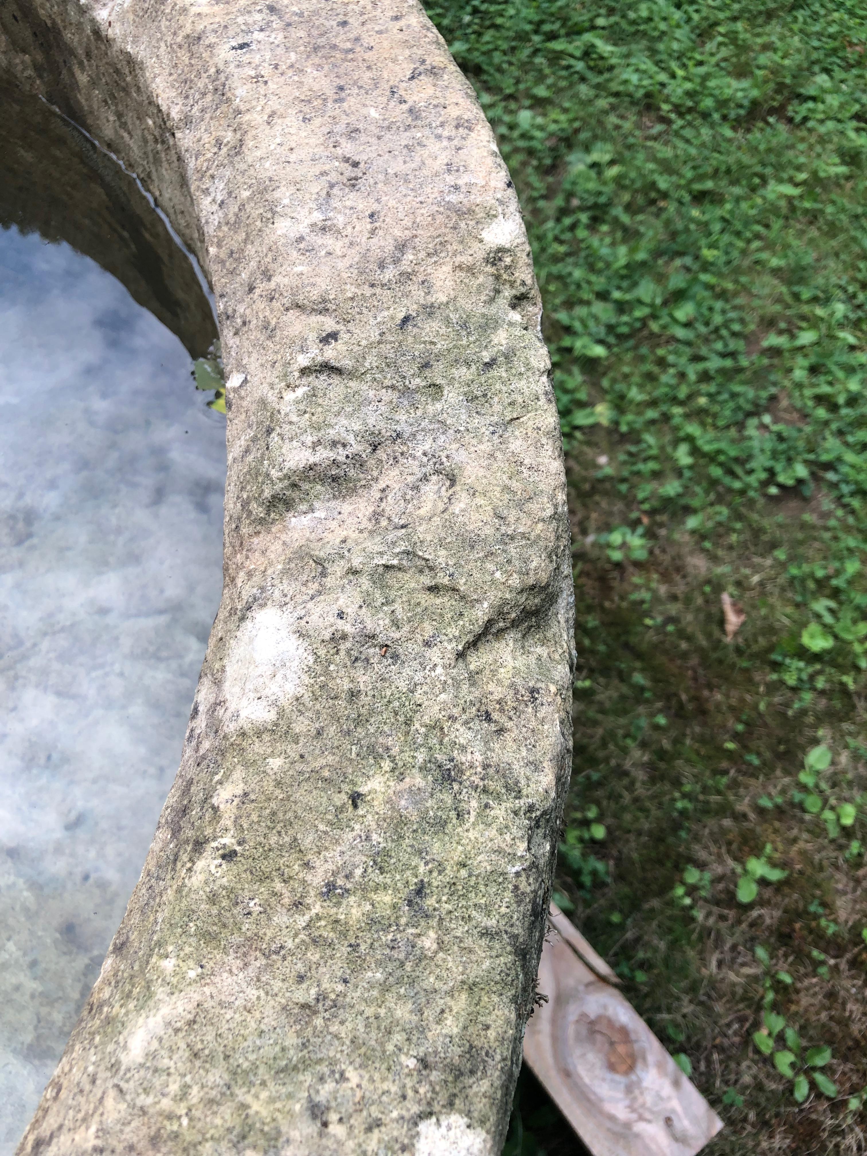 Rare Large 17th Century French Hand Carved Limestone Bow-Front Corner Trough 6