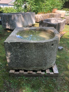 Rare Large 17th Century French Hand Carved Limestone Bow-Front Corner Trough