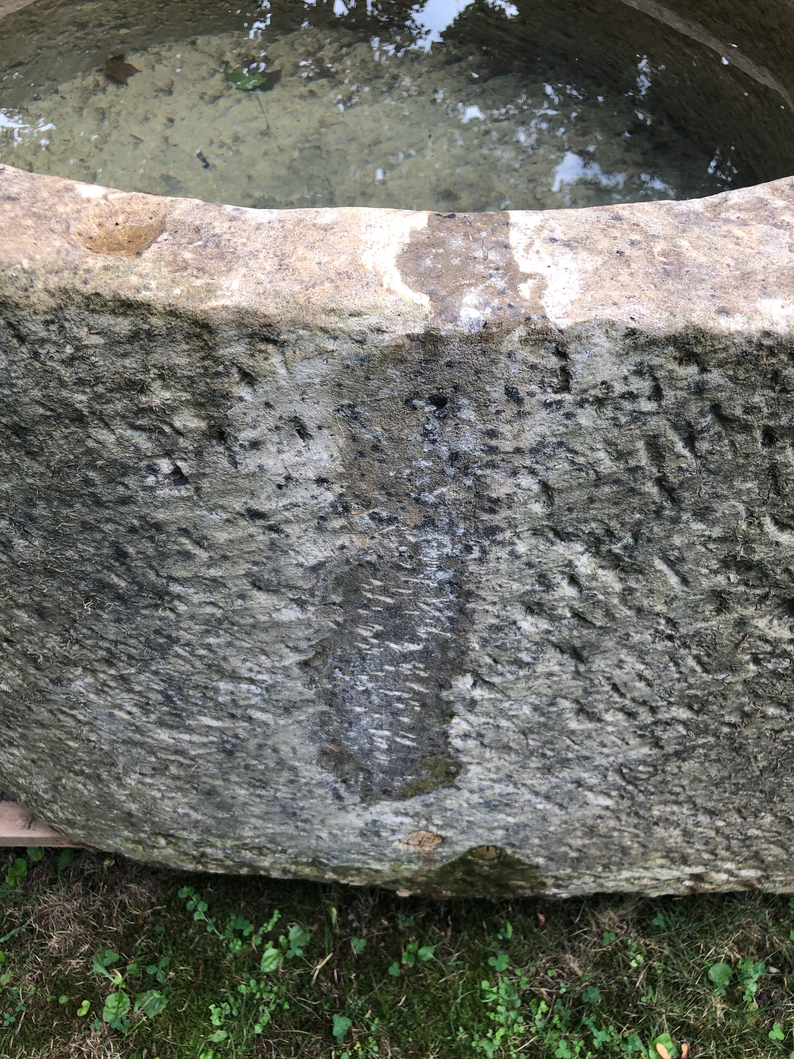 Rare Large 17th Century French Hand Carved Limestone Bow-Front Corner Trough 3