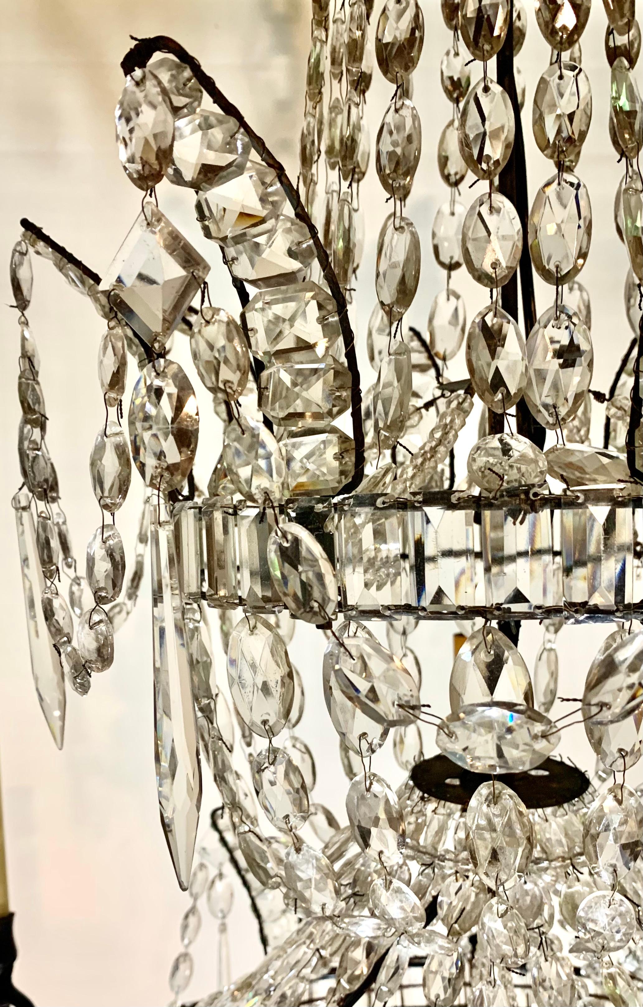 Rare Large 18th Century Swedish Neoclassical Transformable Crystal Chandelier For Sale 7