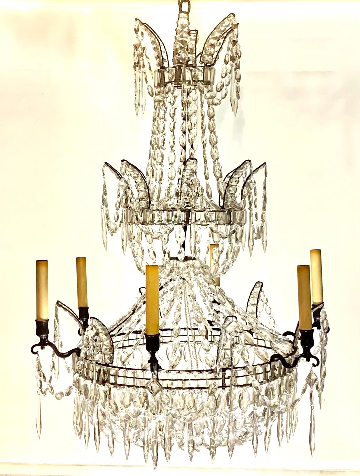 Rare Large 18th Century Swedish Neoclassical Transformable Crystal Chandelier  For Sale 11