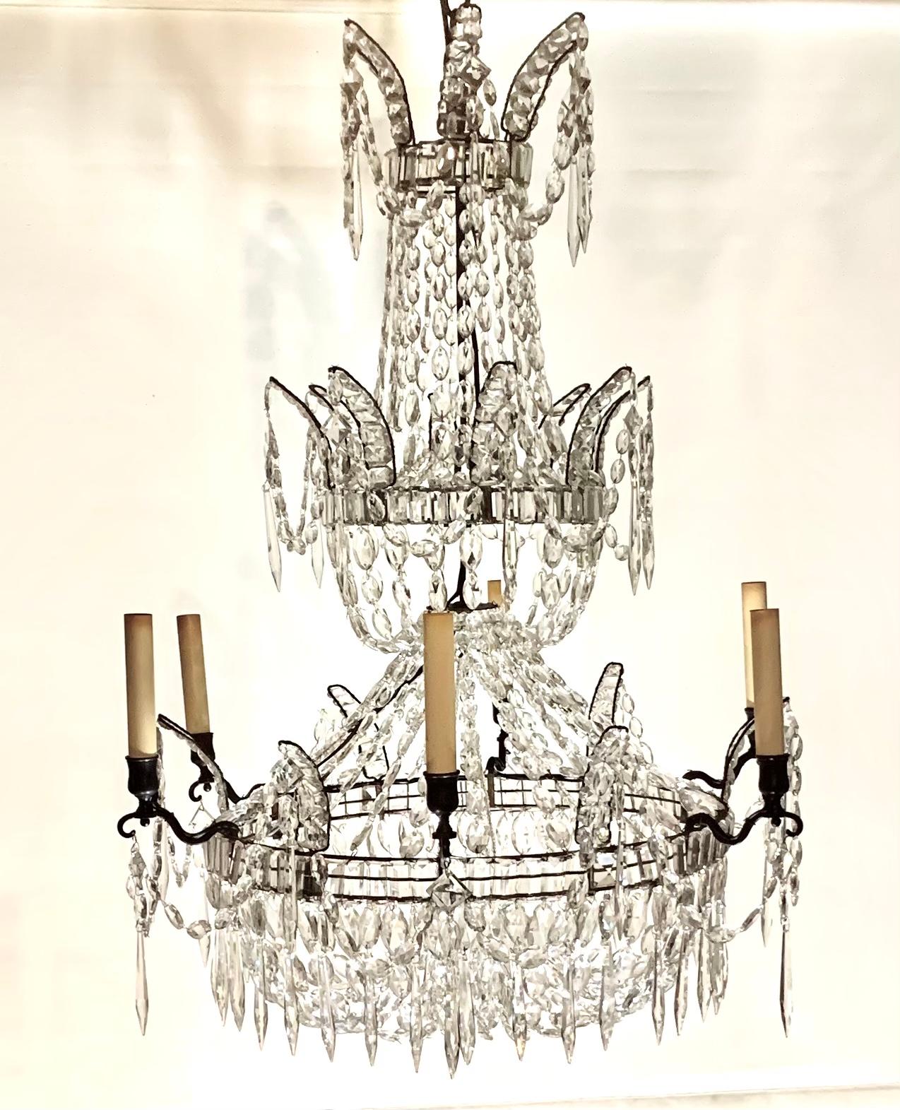 Rare Large 18th Century Swedish Neoclassical Transformable Crystal Chandelier  For Sale 1