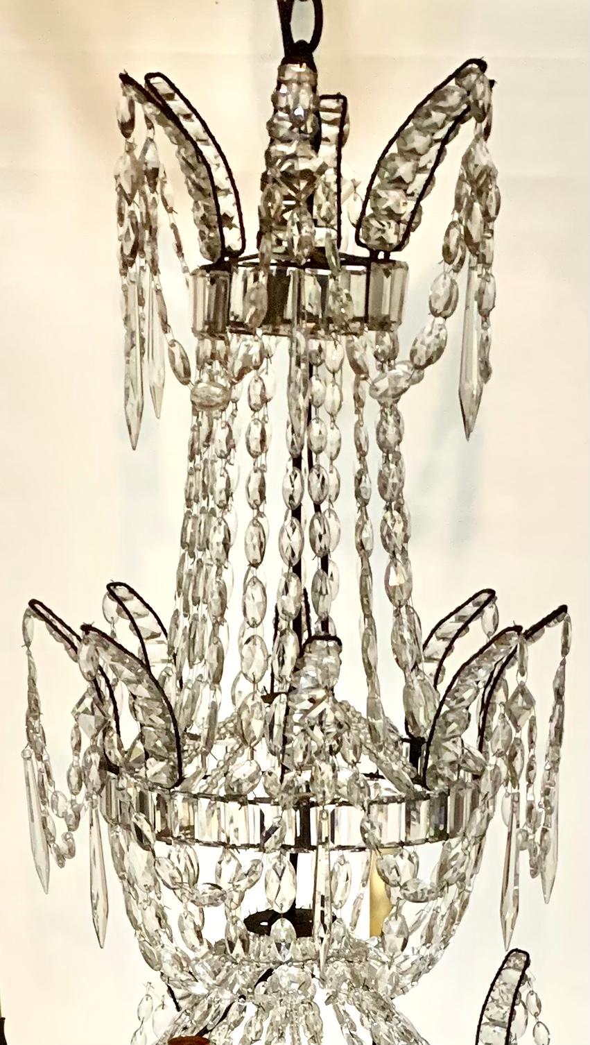 Rare Large 18th Century Swedish Neoclassical Transformable Crystal Chandelier  For Sale 2