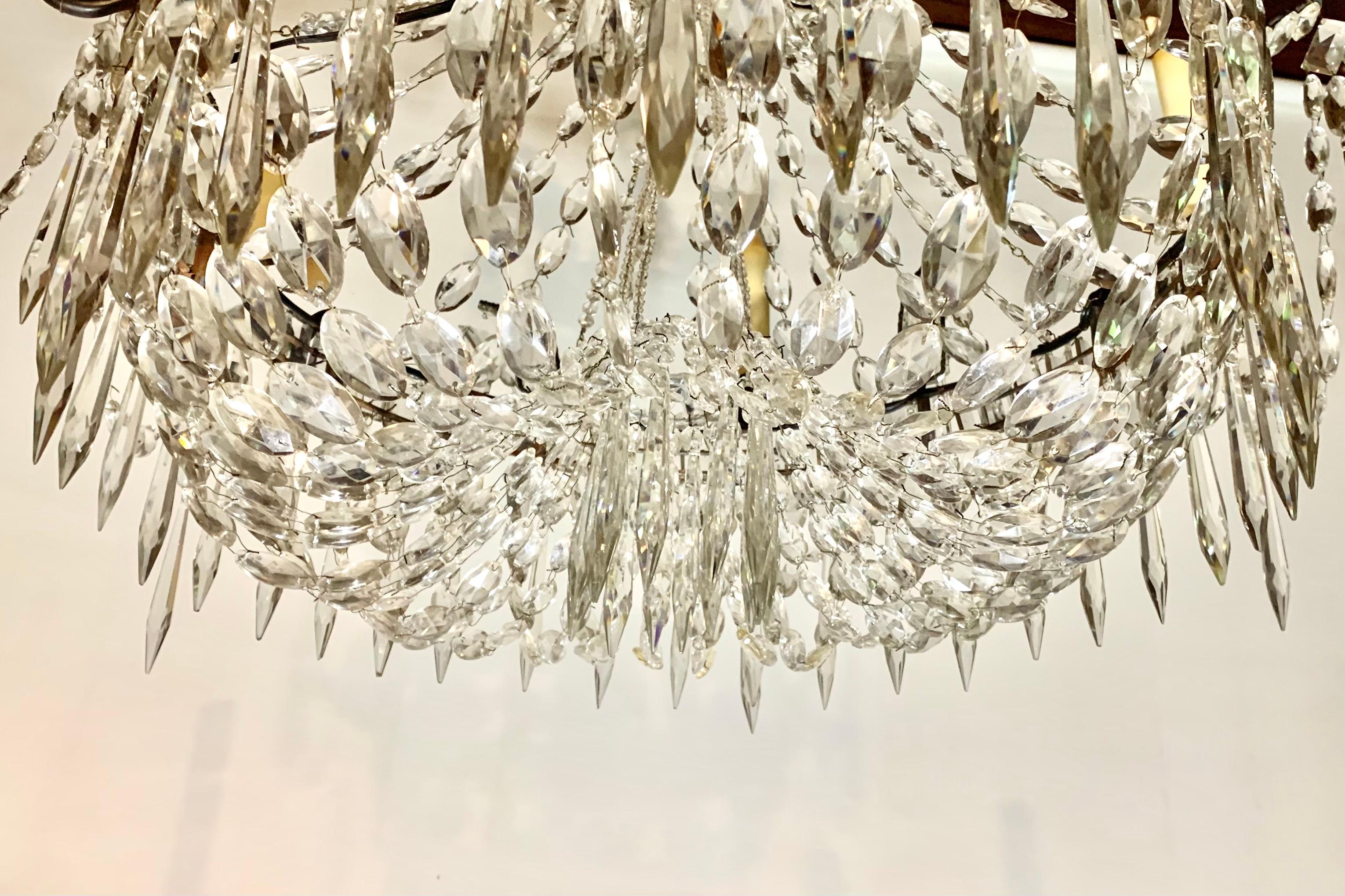 Rare Large 18th Century Swedish Neoclassical Transformable Crystal Chandelier  For Sale 4