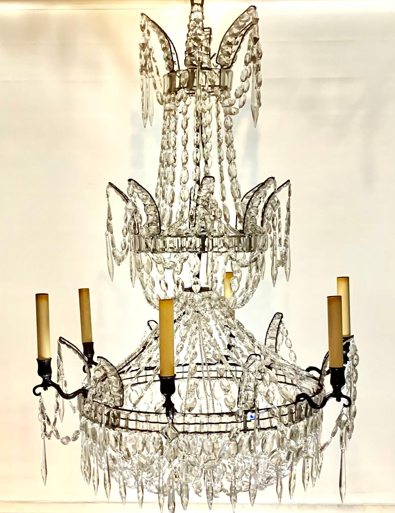 Rare Large 18th Century Swedish Neoclassical Transformable Crystal Chandelier  For Sale 5