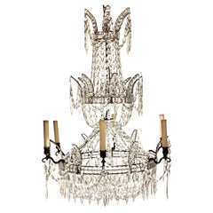 Antique Rare Large 18th Century Swedish Neoclassical Transformable Crystal Chandelier 