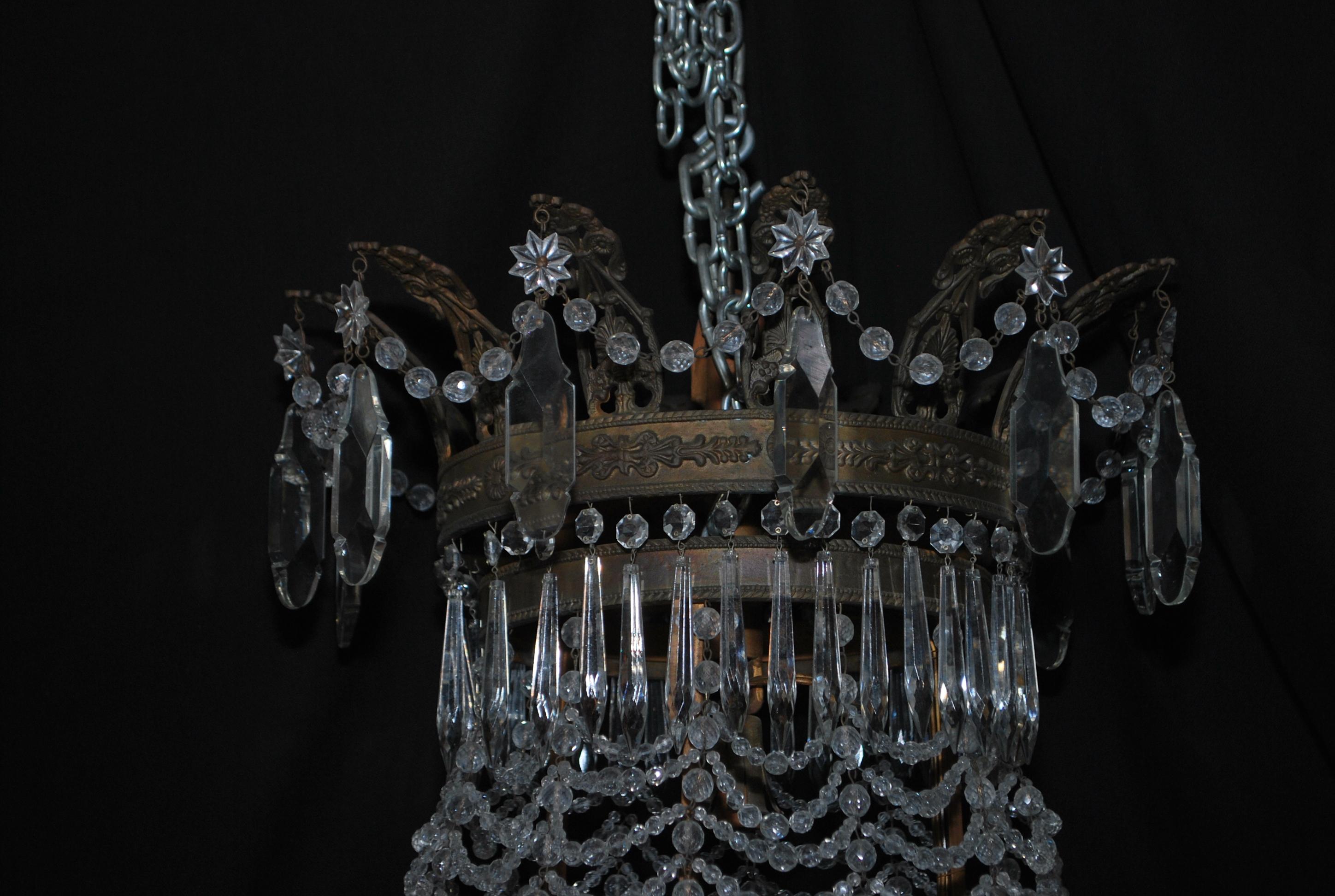 Début du 20ème siècle Grand lustre rare en perles/cystaux des années 1920 en vente