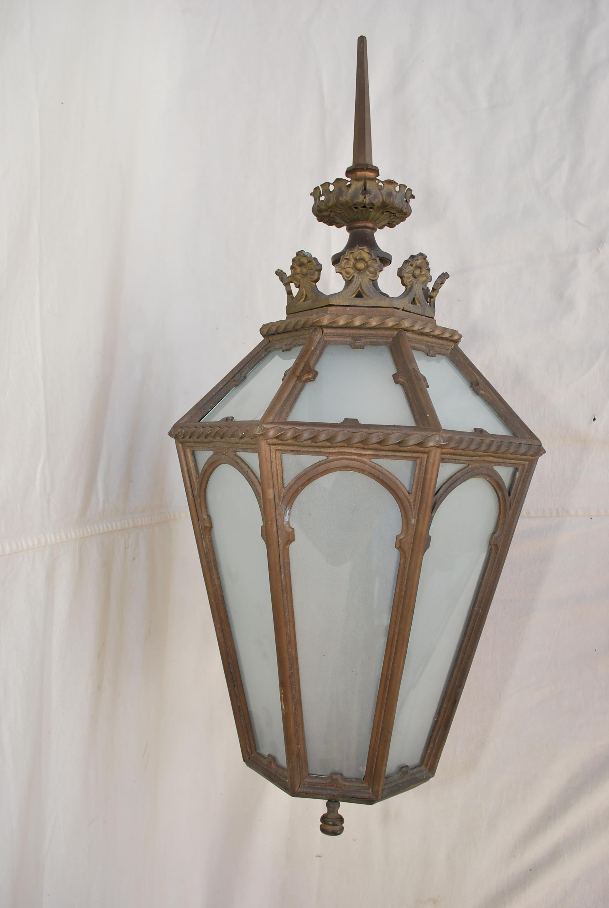A beautiful and rare large 1920's solid bronze outdoor sconce, the patina is so much nicer in person, the sconce is quite heavy, over 50 pounds, that size are quite rare
