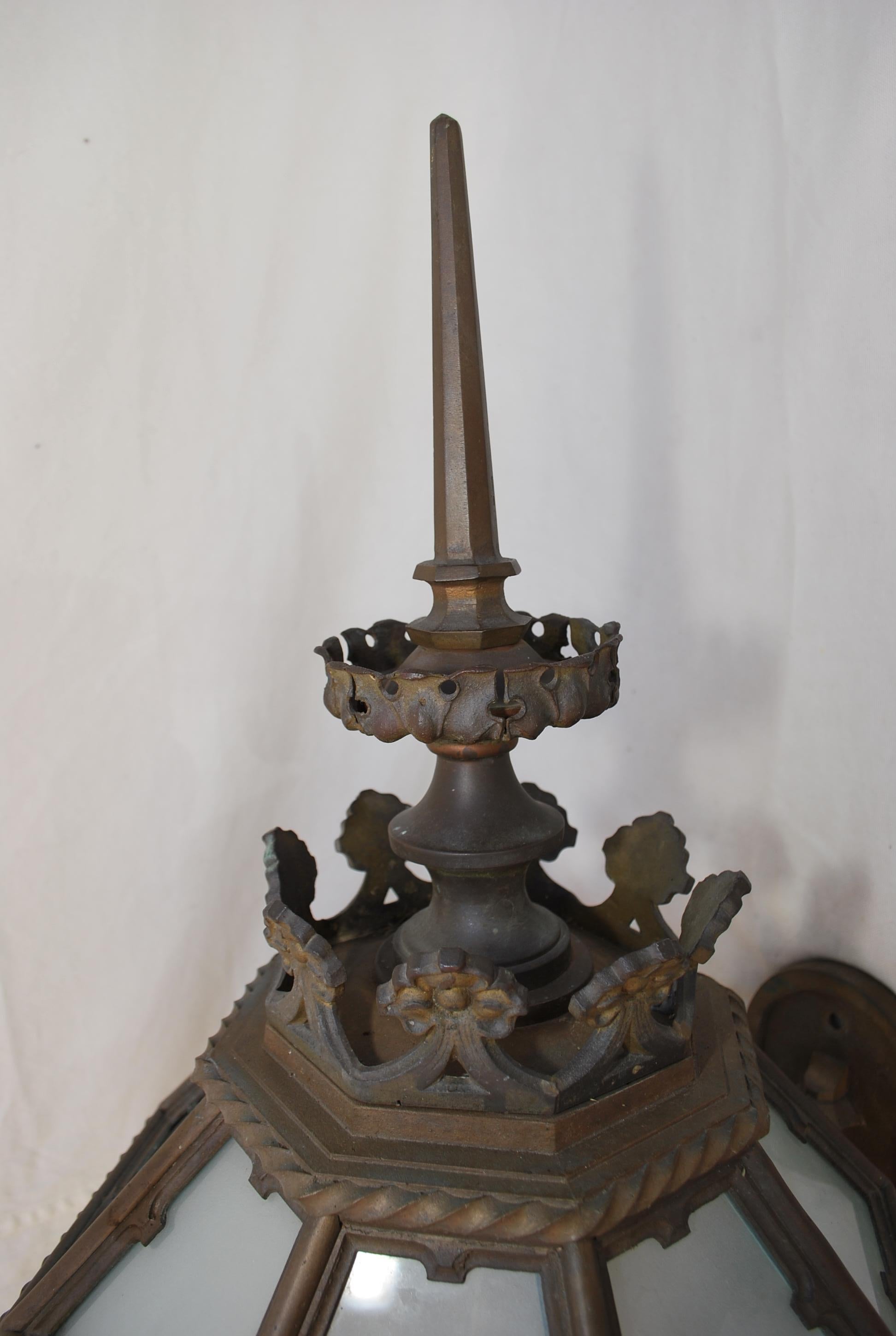 Rare large 1920's bronze outdoor sconce In Good Condition In Los Angeles, CA