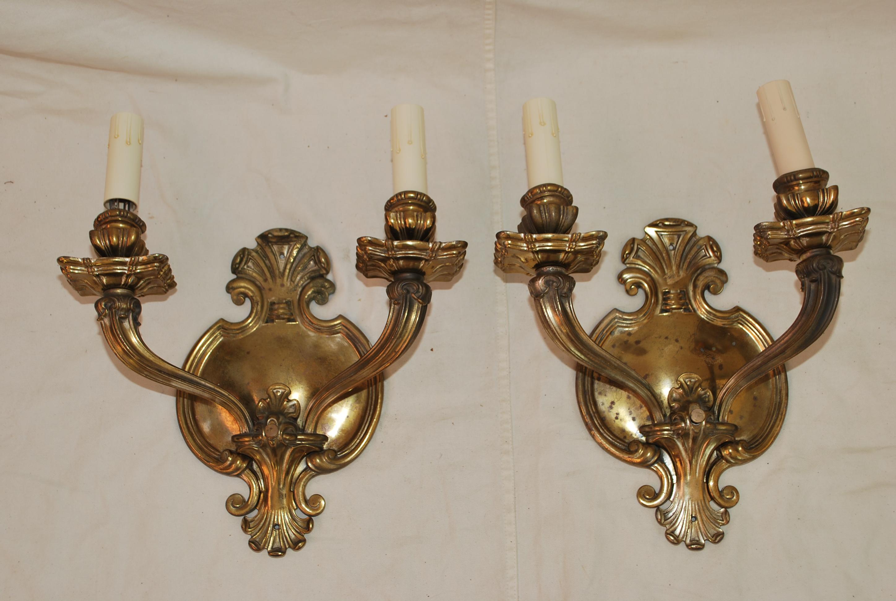 A rare large pair of solid 1920's brass sconces, they are quite impressive in person, the patina is so much nicer in person. 