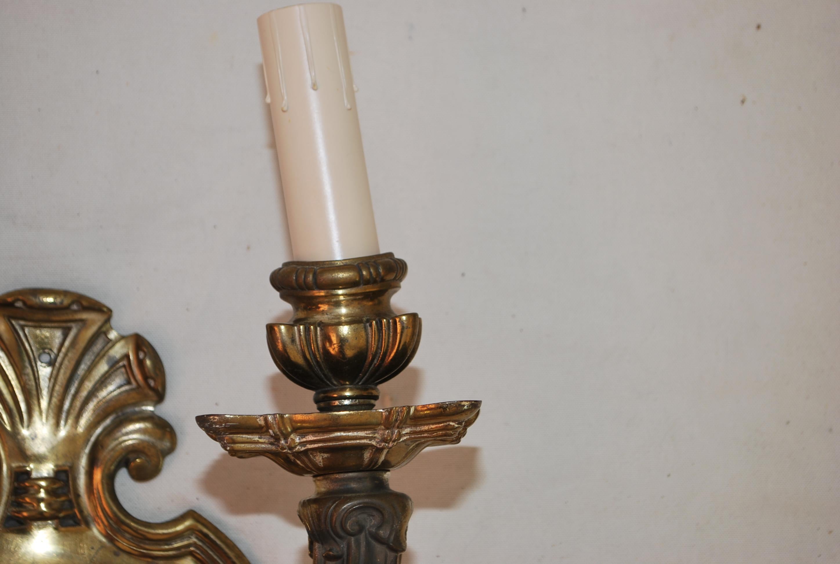 American Rare large 1920's solid brass sconces For Sale