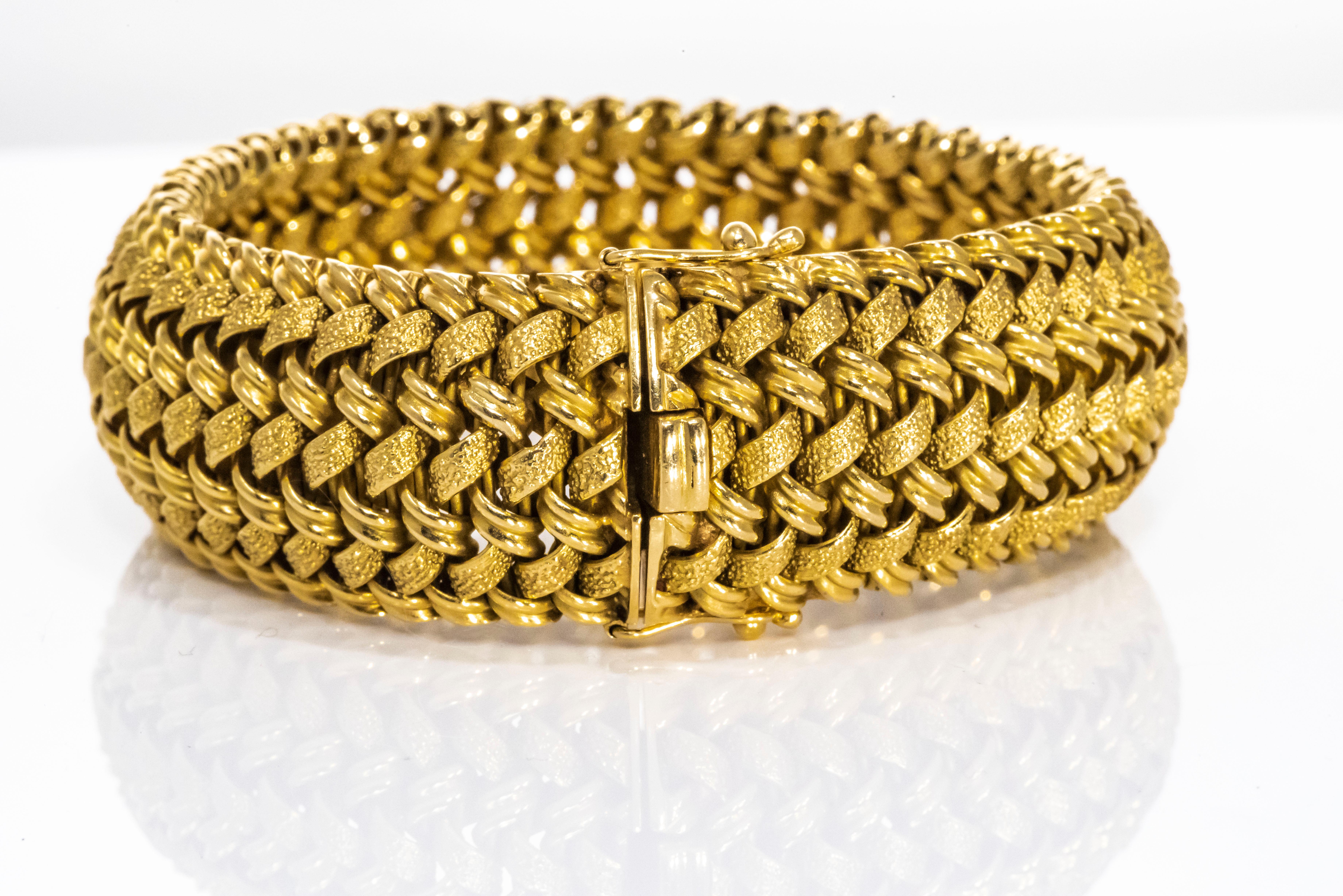Rare Large 1950s-1960s Patek Philippe 18 Karat Gold Herringbone Motif Bracelet 6
