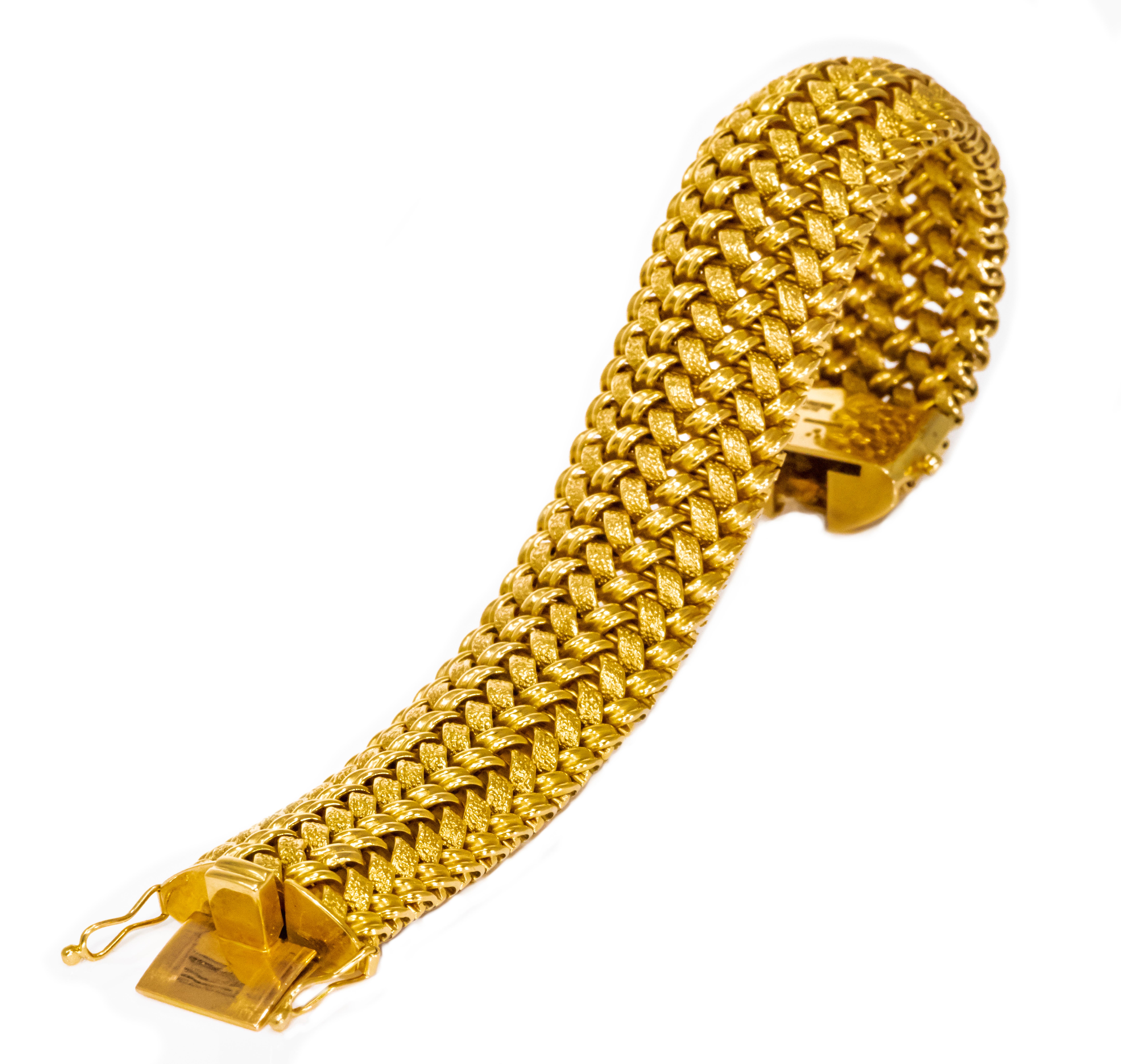 Retro Rare Large 1950s-1960s Patek Philippe 18 Karat Gold Herringbone Motif Bracelet
