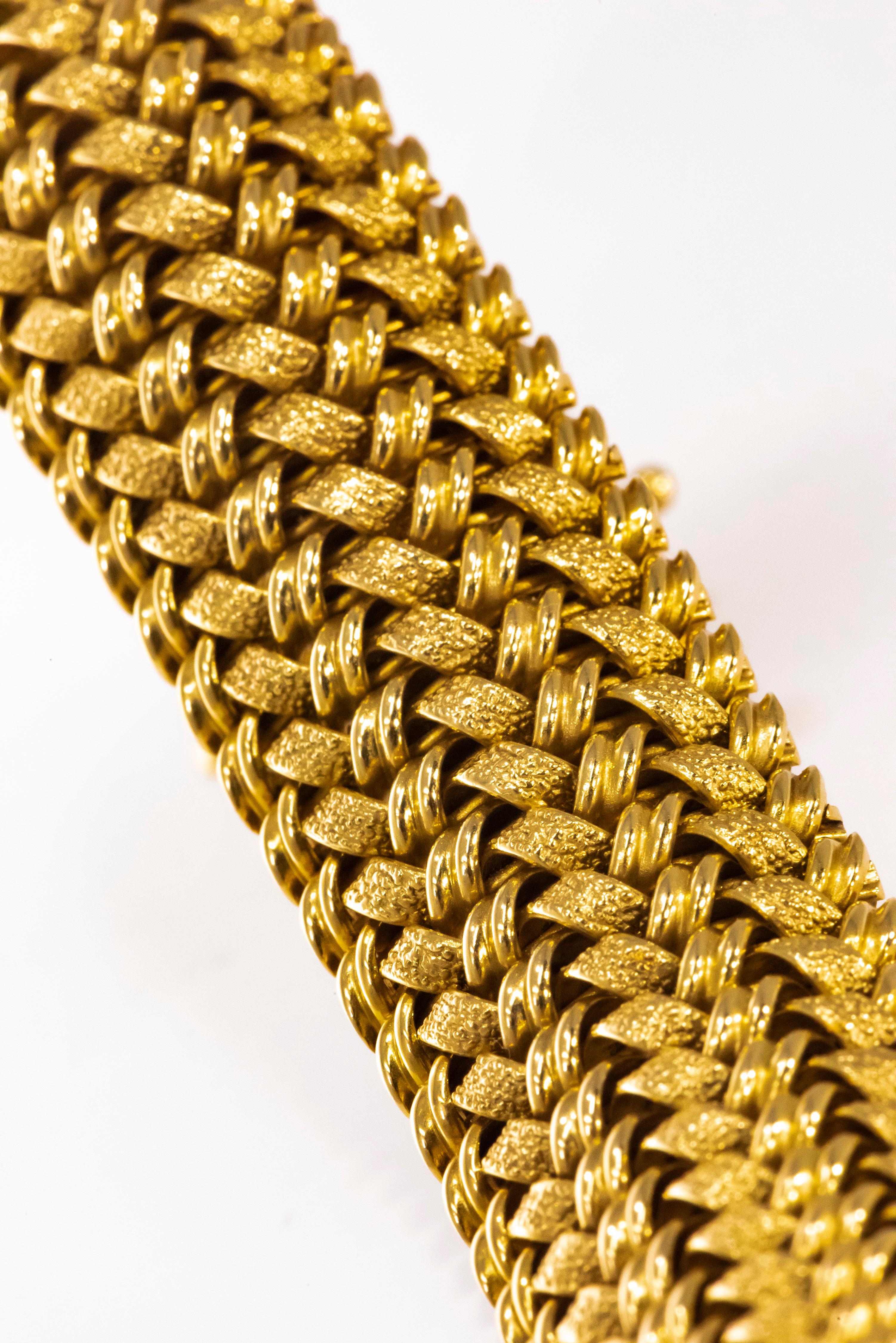 Rare Large 1950s-1960s Patek Philippe 18 Karat Gold Herringbone Motif Bracelet 4