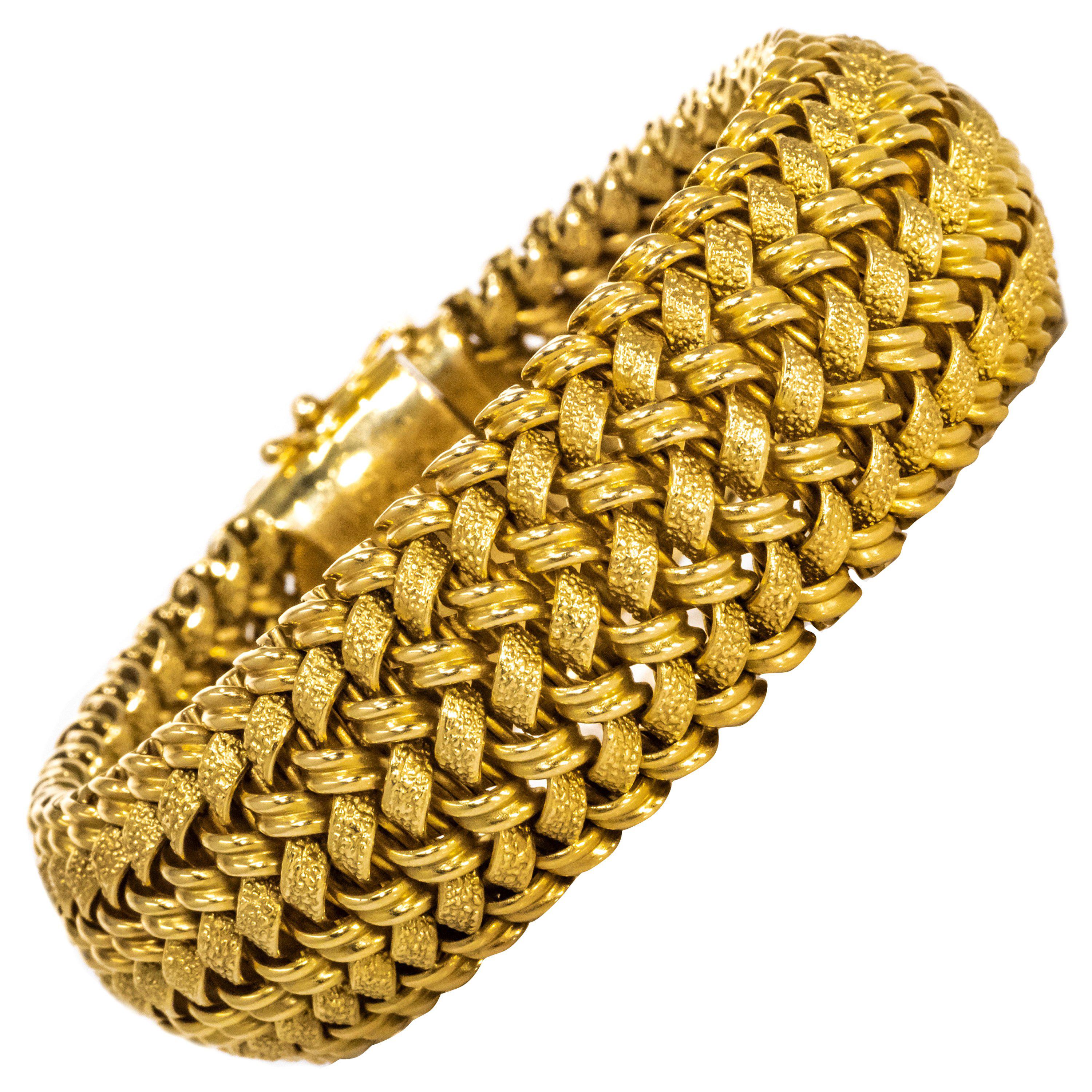 Rare Large 1950/60s Patek Philippe 18kt Yellow Gold Herringbone Motif Bracelet