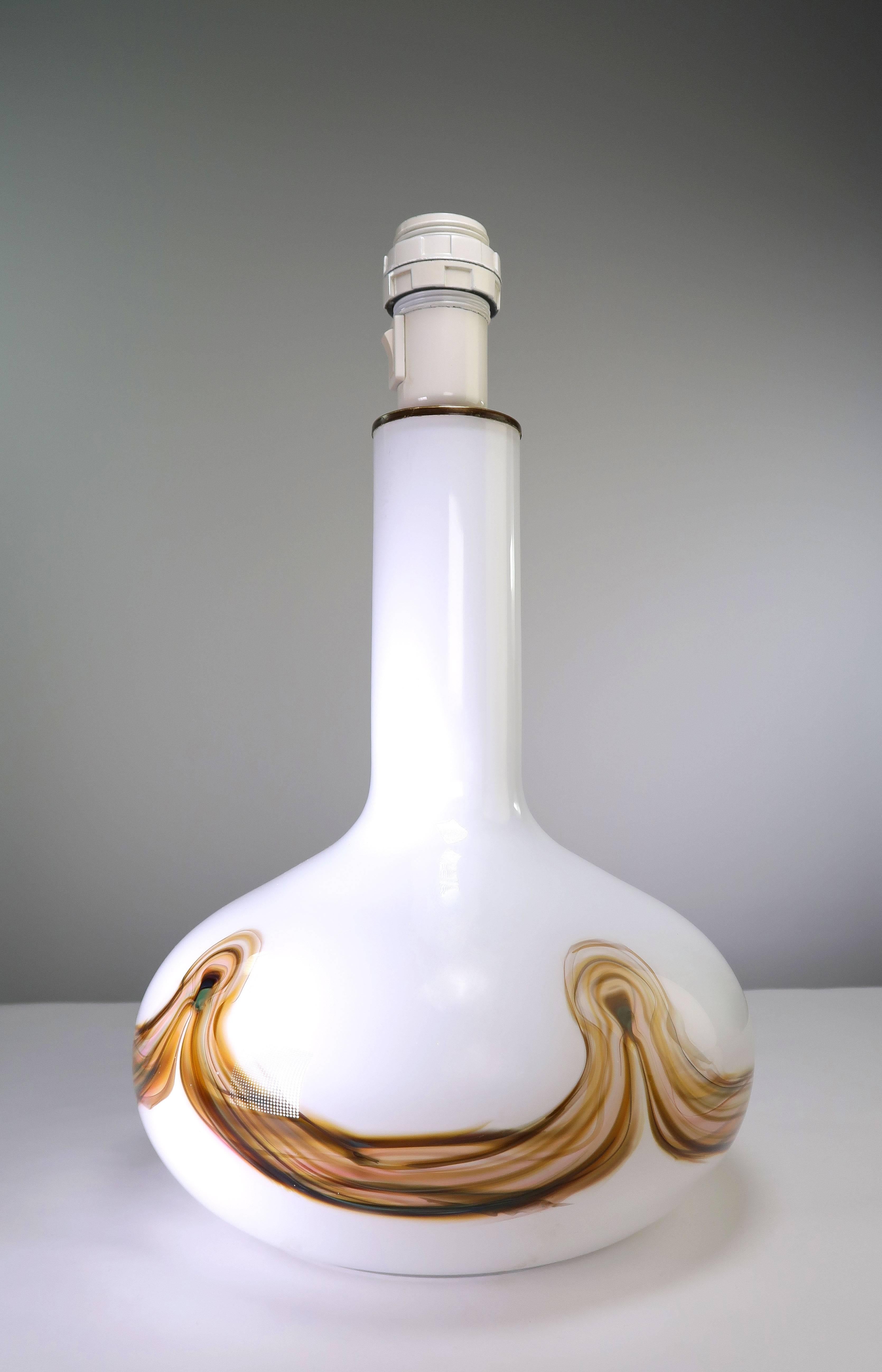 Mid-Century Modern Holmegaard 1970s Danish Modern White, Pink Art Glass Lamp For Sale