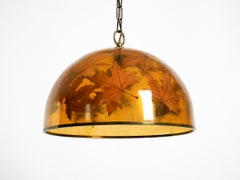Rare, large 1970s Italian resin pendant lamp with embedded maple leaves