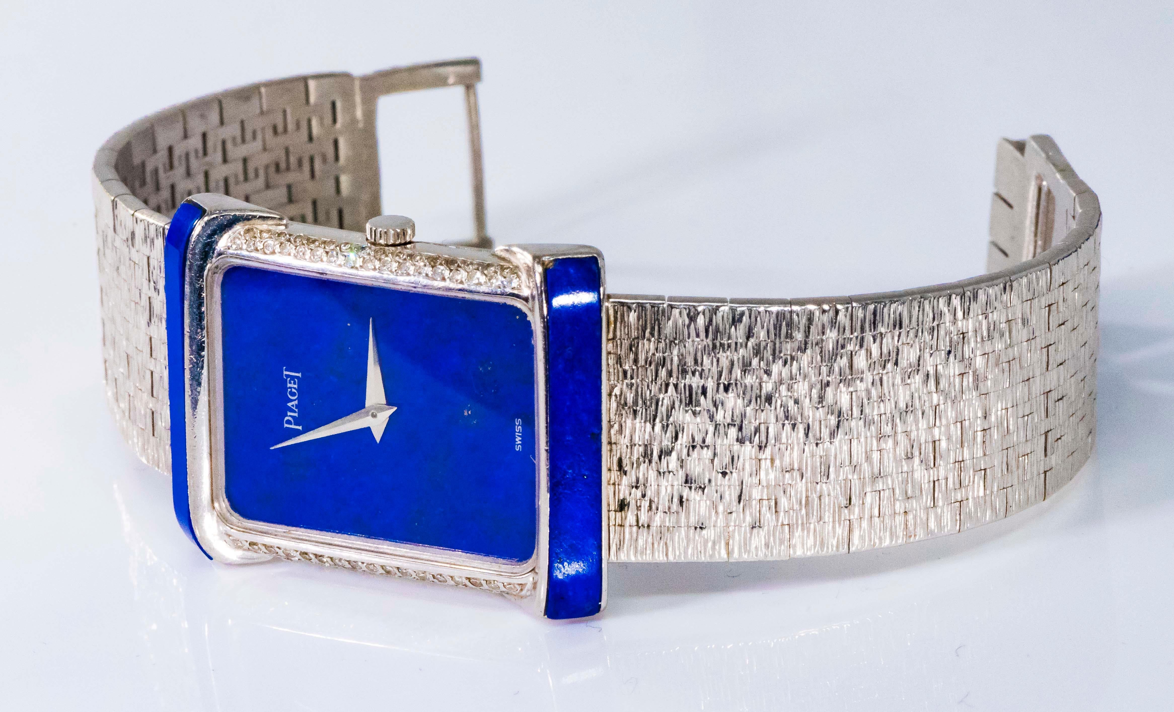 Large 1970s Piaget Lapis 18 Karat White Gold Diamond Set Bracelet Watch 9